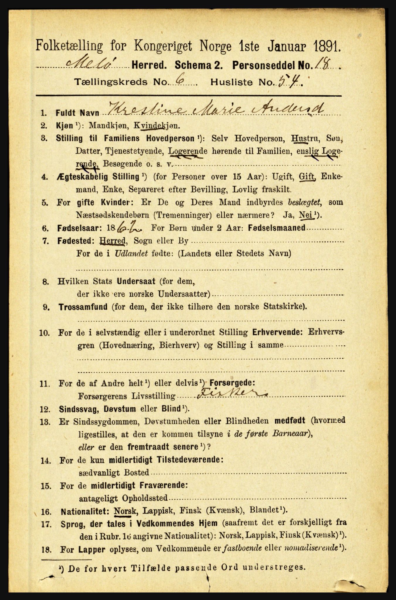 RA, Folketelling 1891 for 1837 Meløy herred, 1891, s. 2527