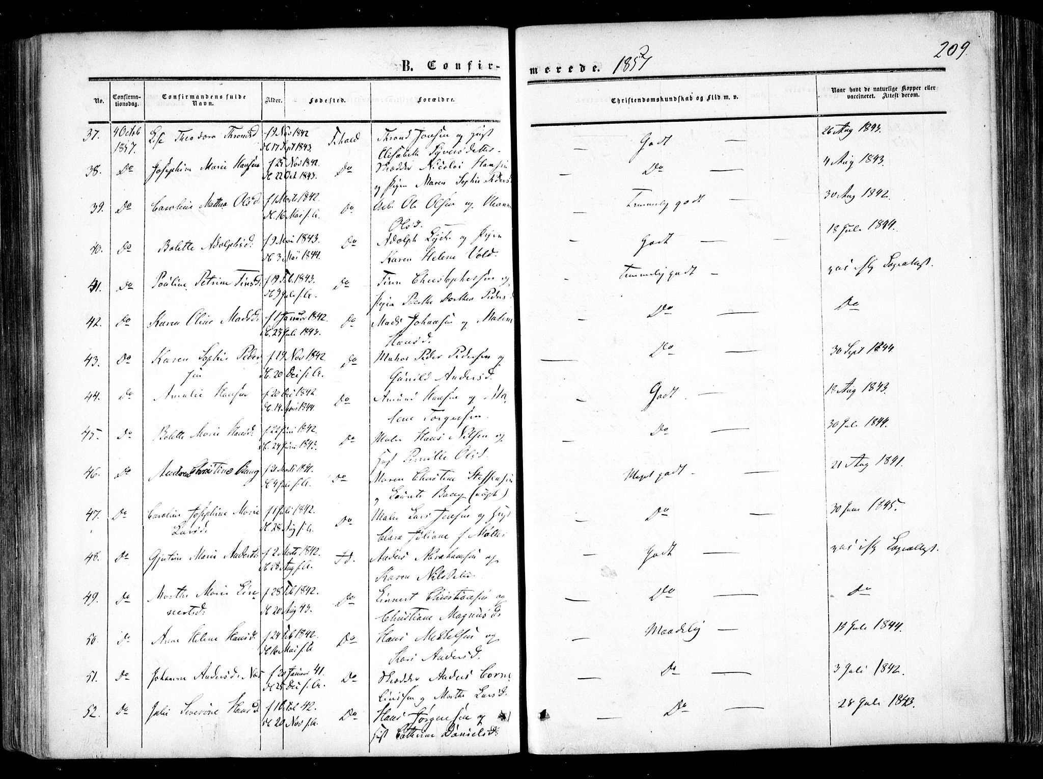 Halden prestekontor Kirkebøker, AV/SAO-A-10909/F/Fa/L0007: Ministerialbok nr. I 7, 1857-1865, s. 209