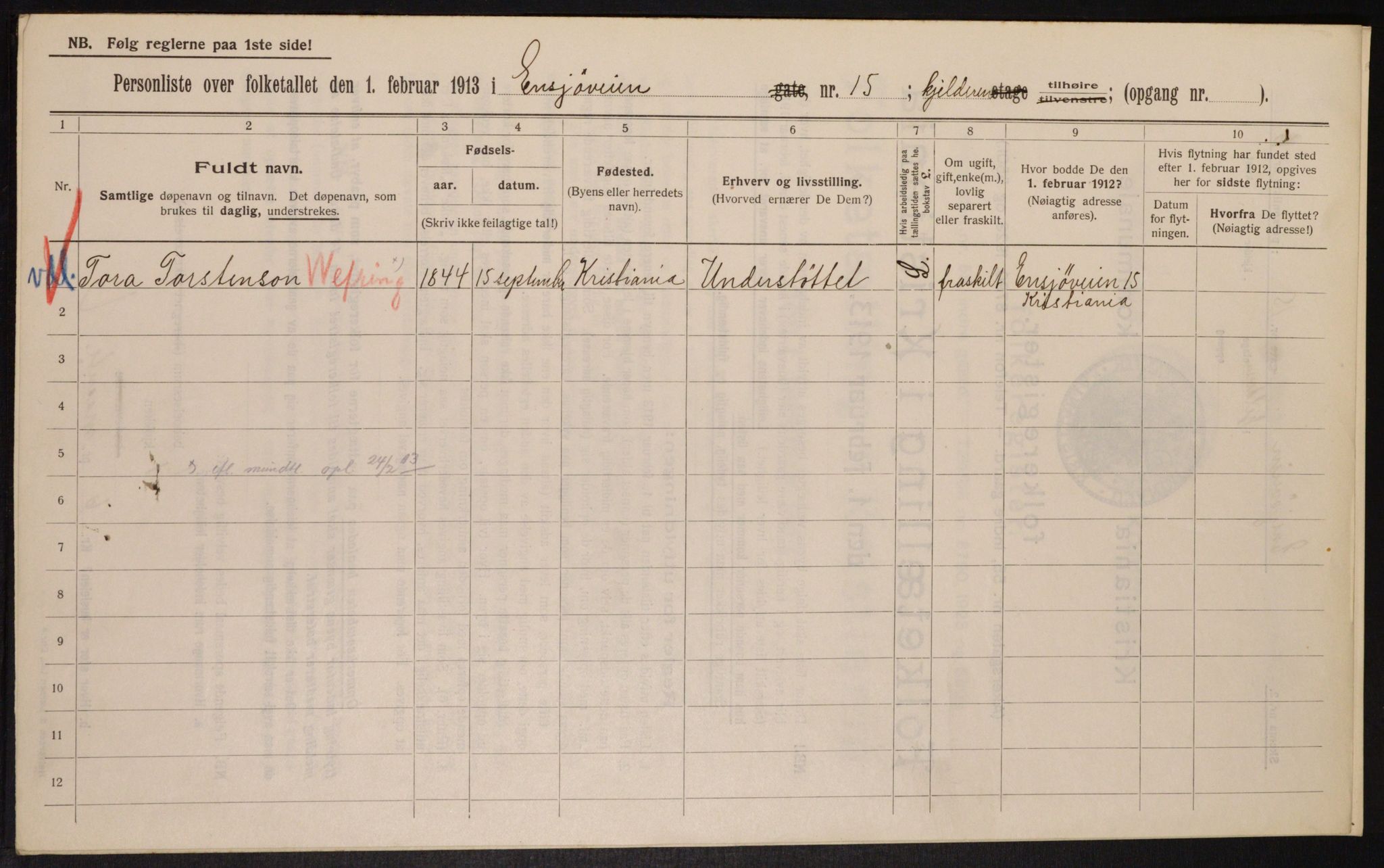 OBA, Kommunal folketelling 1.2.1913 for Kristiania, 1913, s. 22065