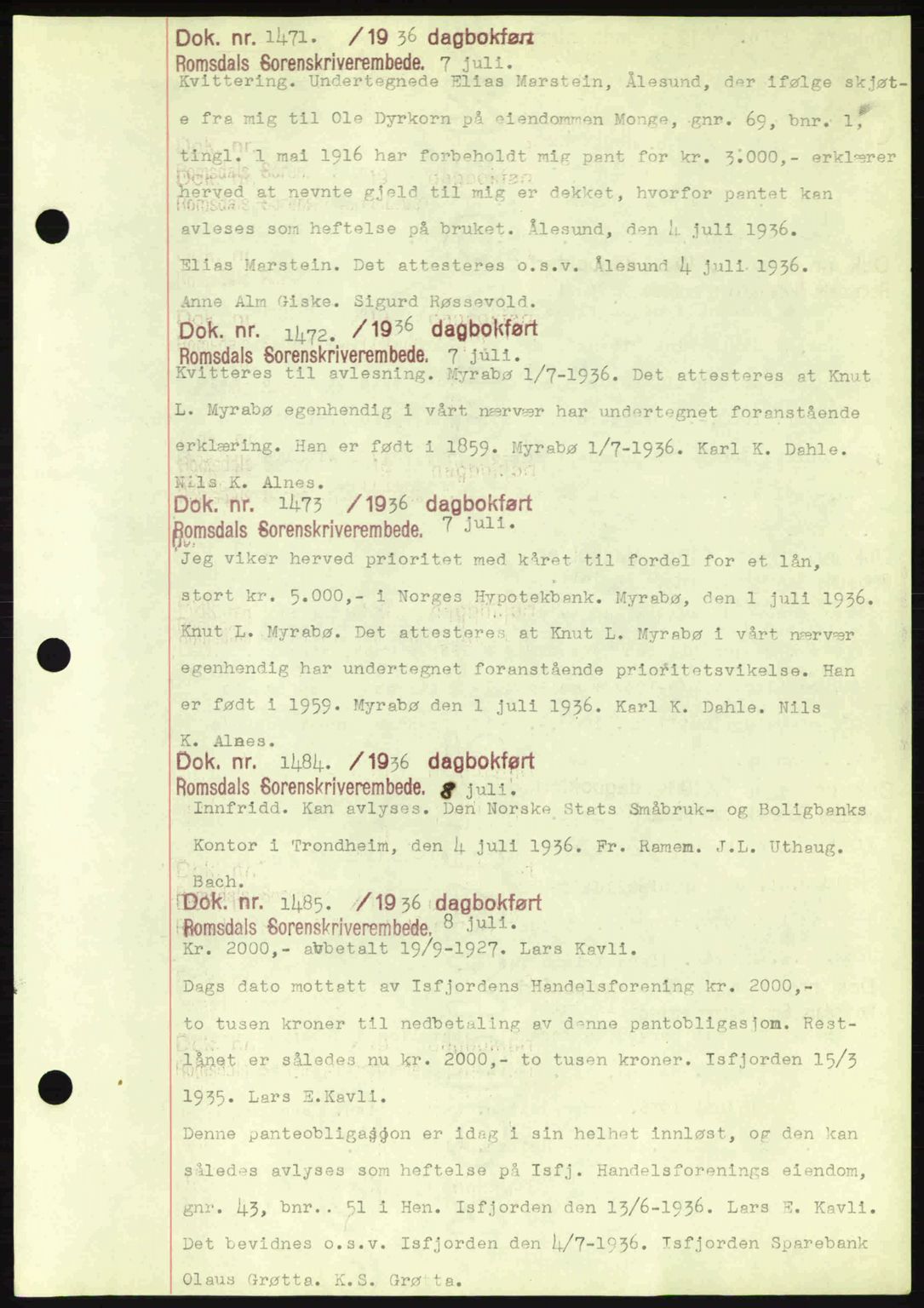 Romsdal sorenskriveri, AV/SAT-A-4149/1/2/2C: Pantebok nr. C1a, 1936-1945, Dagboknr: 1471/1936