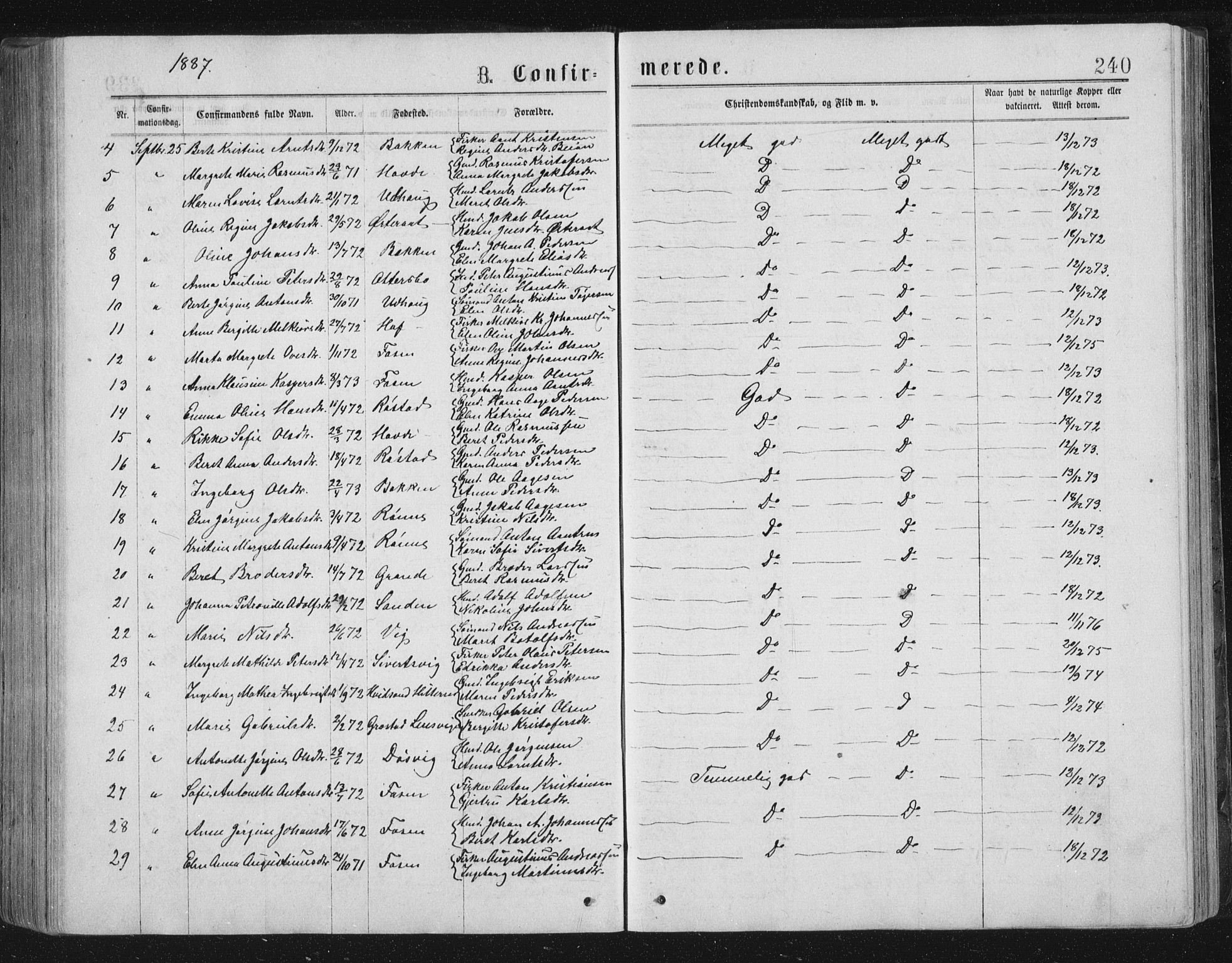 Ministerialprotokoller, klokkerbøker og fødselsregistre - Sør-Trøndelag, SAT/A-1456/659/L0745: Klokkerbok nr. 659C02, 1869-1892, s. 240