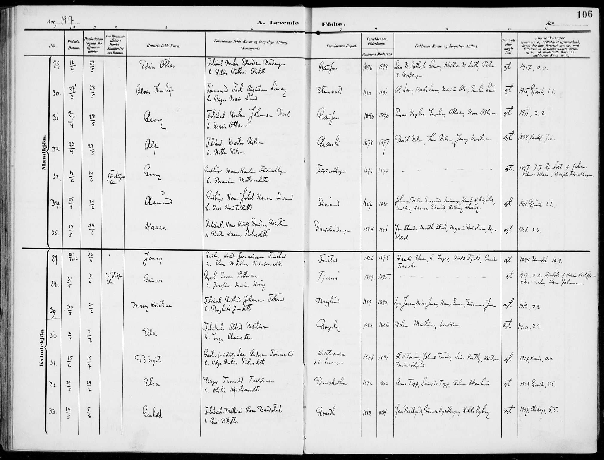 Vestre Toten prestekontor, AV/SAH-PREST-108/H/Ha/Haa/L0014: Ministerialbok nr. 14, 1907-1920, s. 106