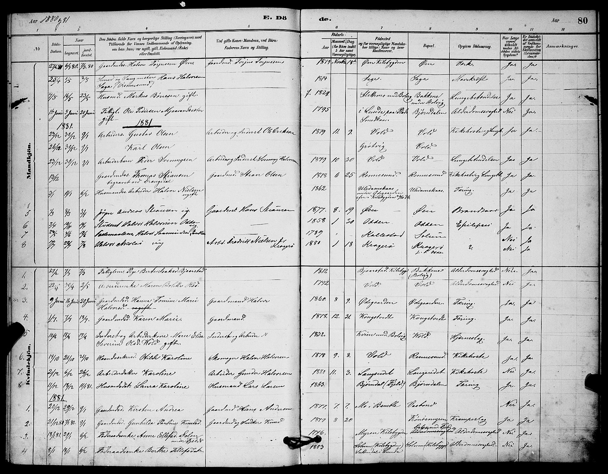 Solum kirkebøker, AV/SAKO-A-306/G/Gc/L0001: Klokkerbok nr. III 1, 1880-1902, s. 80