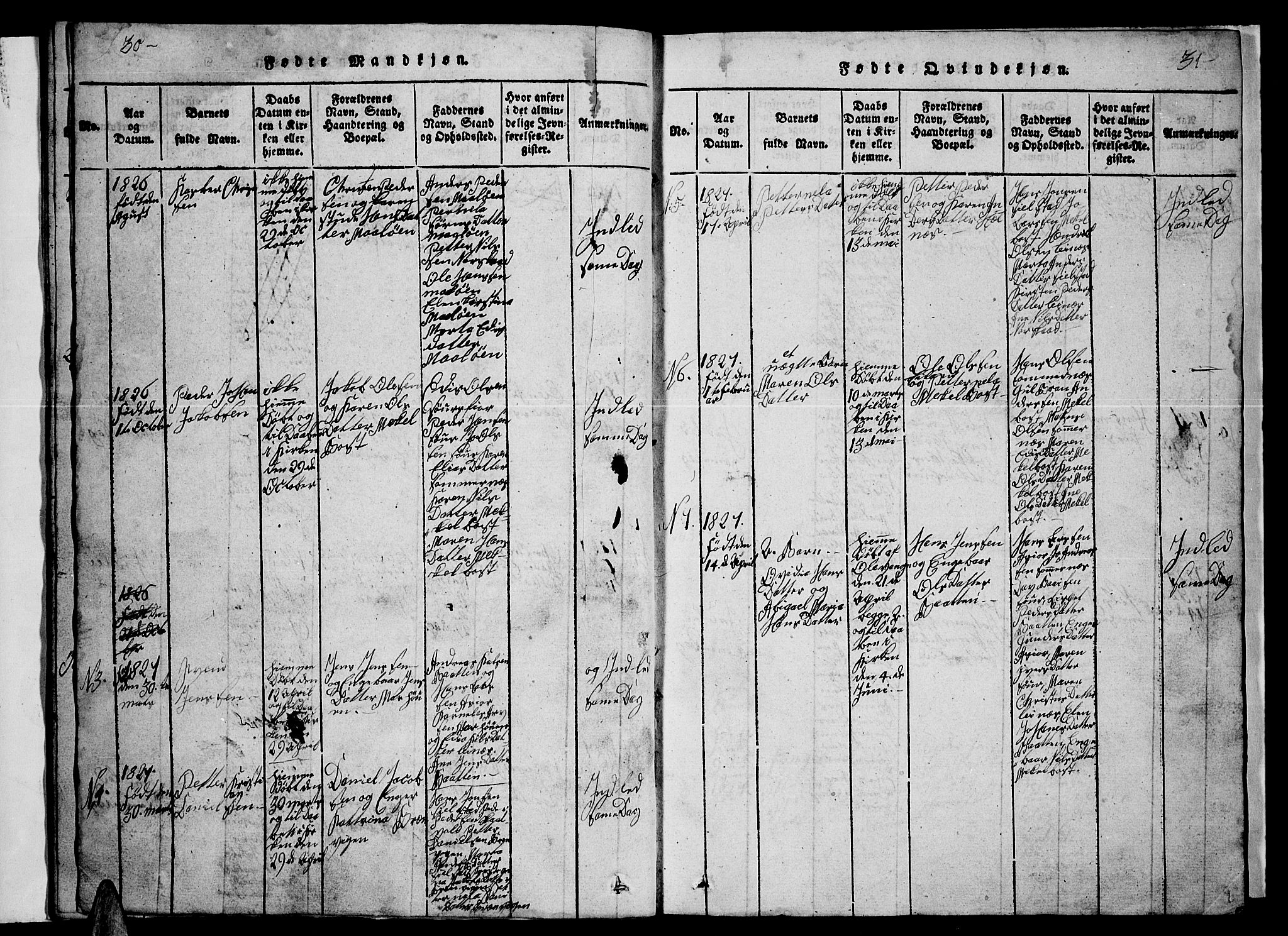 Ministerialprotokoller, klokkerbøker og fødselsregistre - Nordland, SAT/A-1459/857/L0826: Klokkerbok nr. 857C01, 1821-1852, s. 30-31