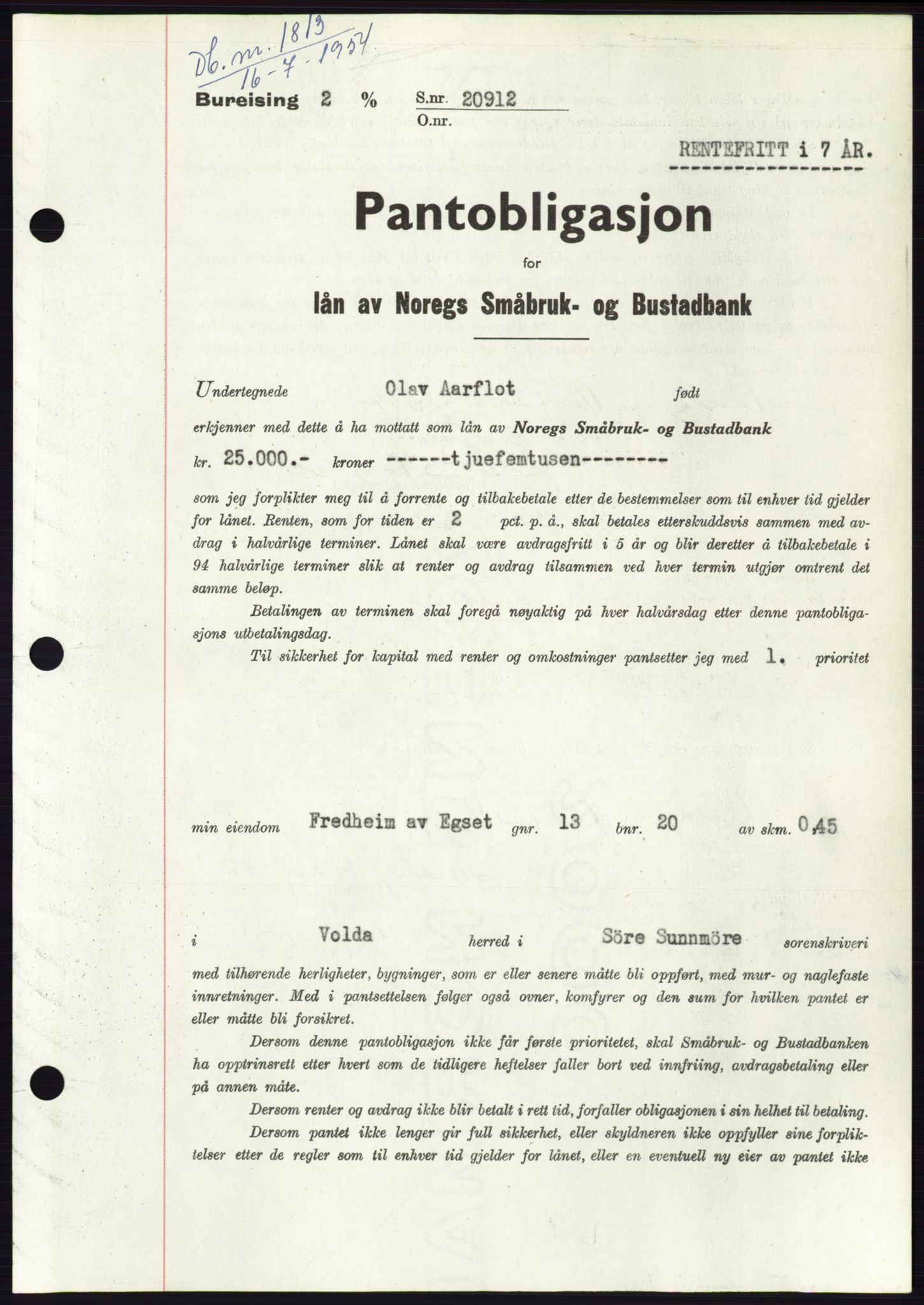 Søre Sunnmøre sorenskriveri, SAT/A-4122/1/2/2C/L0125: Pantebok nr. 13B, 1954-1954, Dagboknr: 1813/1954