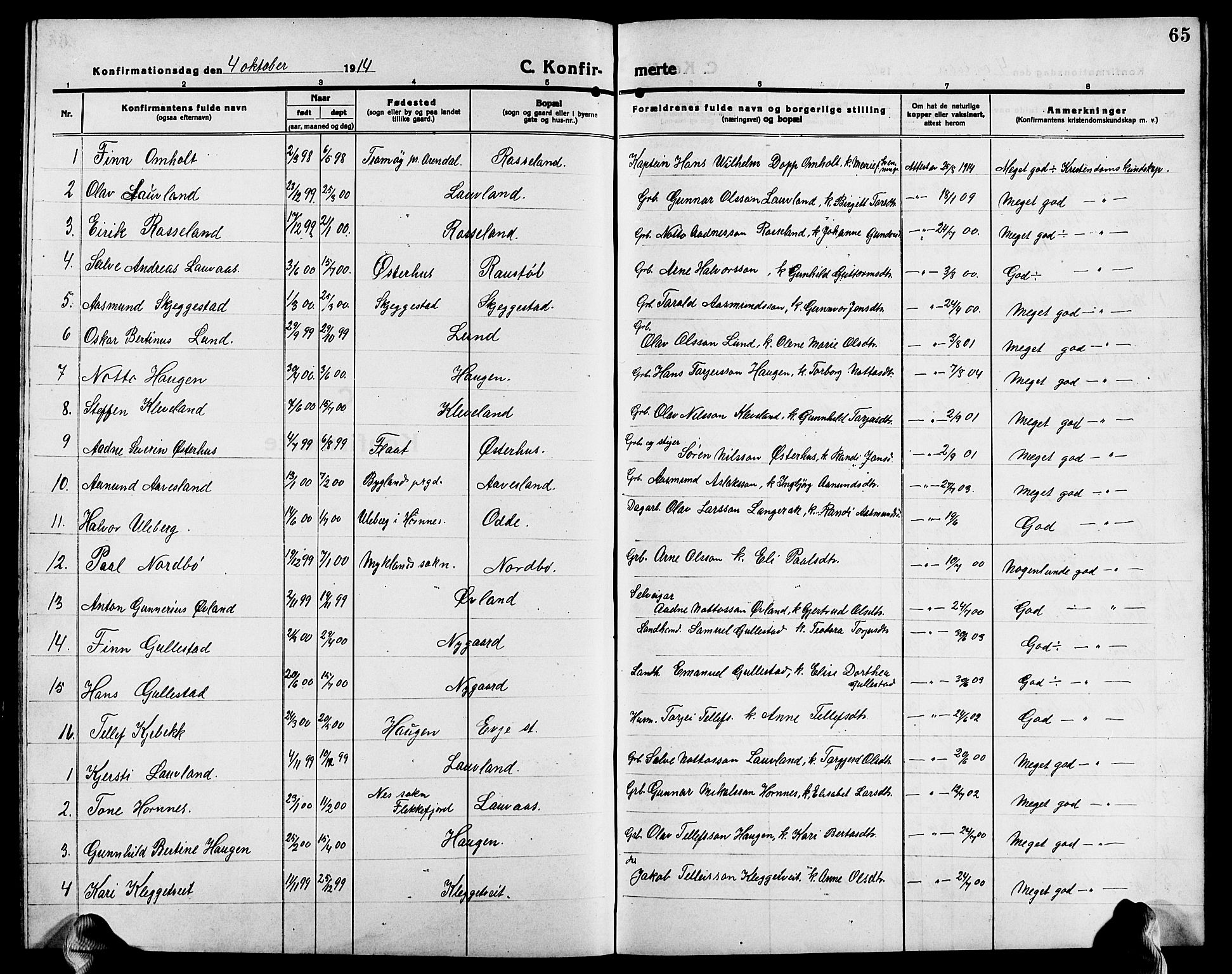Evje sokneprestkontor, AV/SAK-1111-0008/F/Fb/Fba/L0005: Klokkerbok nr. B 5, 1914-1926, s. 65