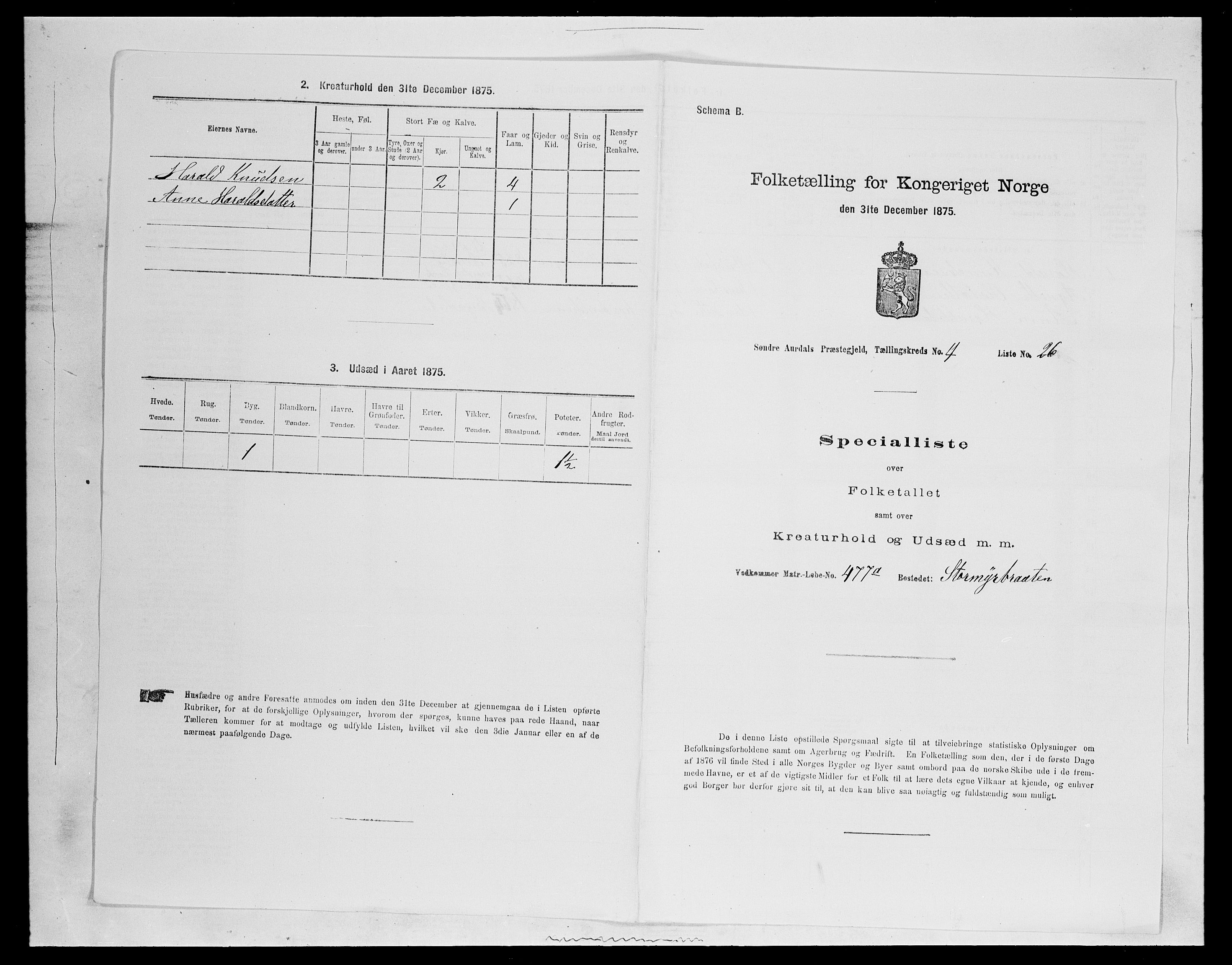 SAH, Folketelling 1875 for 0540P Sør-Aurdal prestegjeld, 1875, s. 730