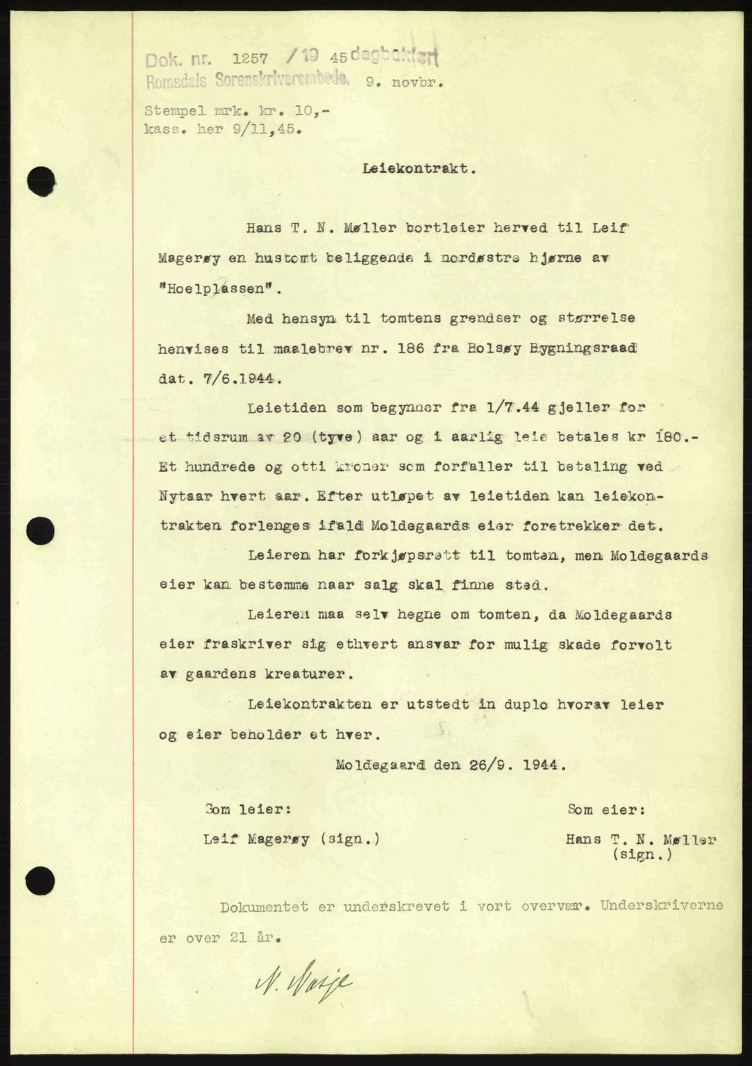 Romsdal sorenskriveri, SAT/A-4149/1/2/2C: Pantebok nr. A18, 1945-1945, Dagboknr: 1257/1945