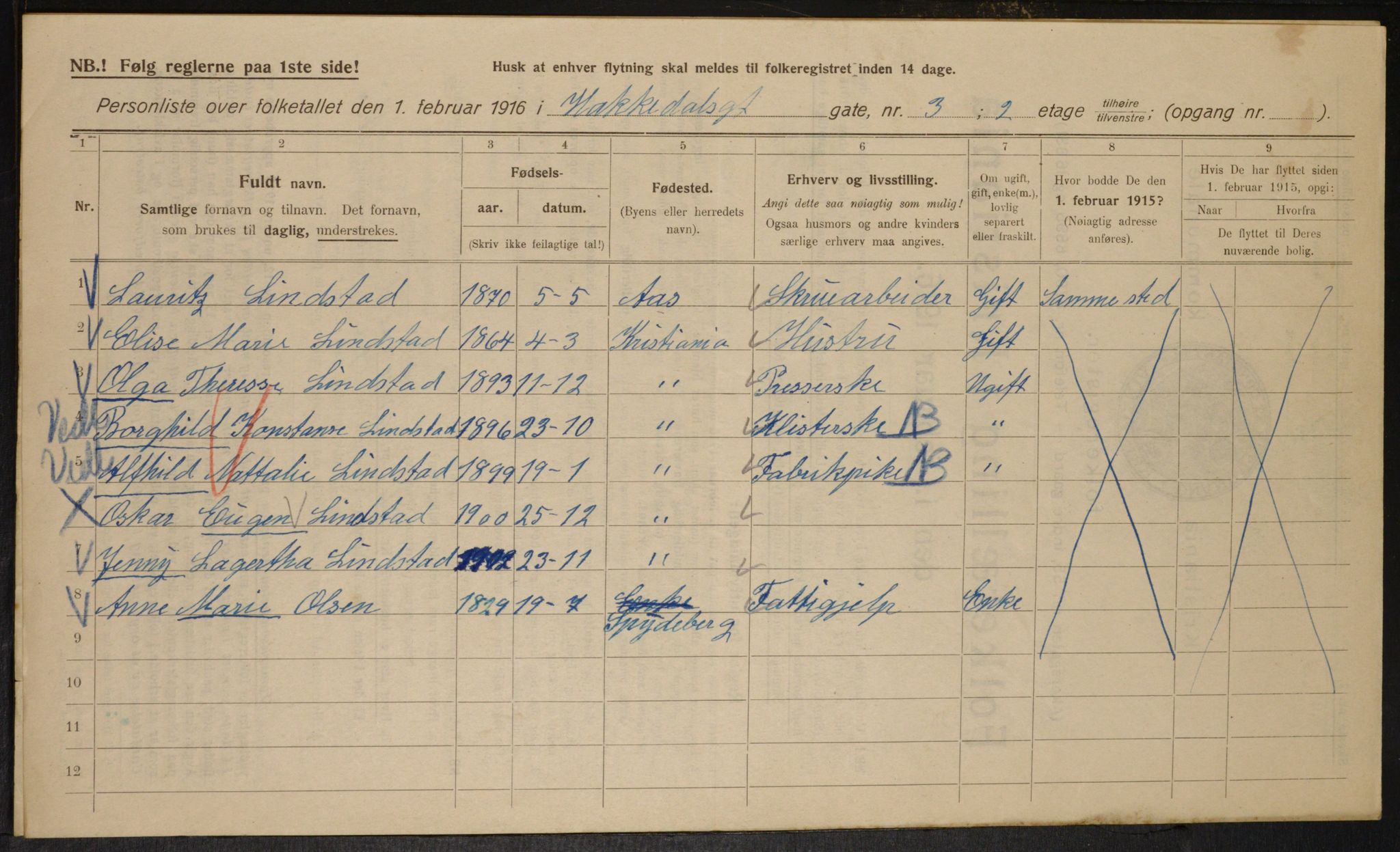 OBA, Kommunal folketelling 1.2.1916 for Kristiania, 1916, s. 34576