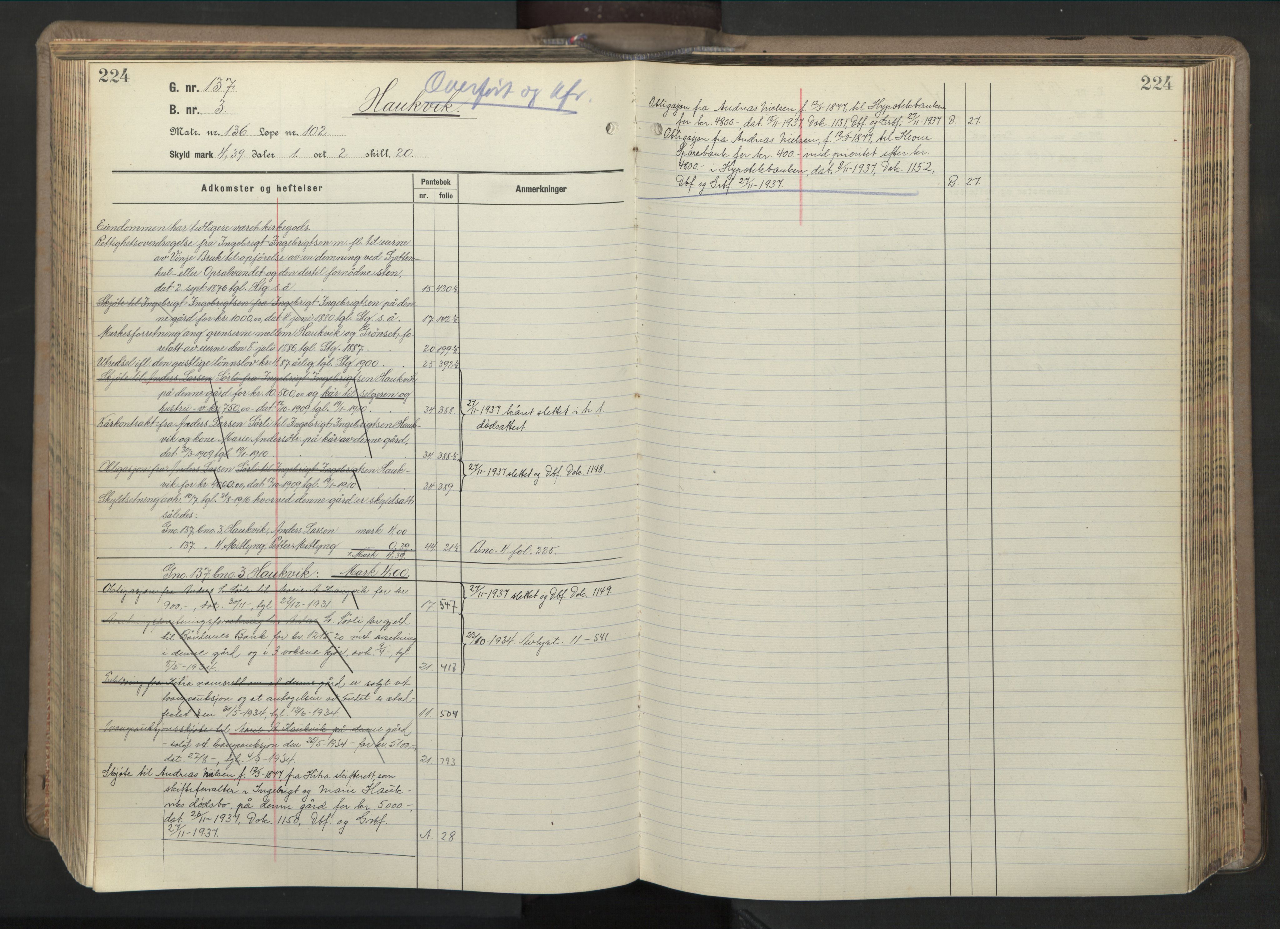 Hitra sorenskriveri, AV/SAT-A-0018/2/2A/L0027: Panteregister nr. 27, s. 224