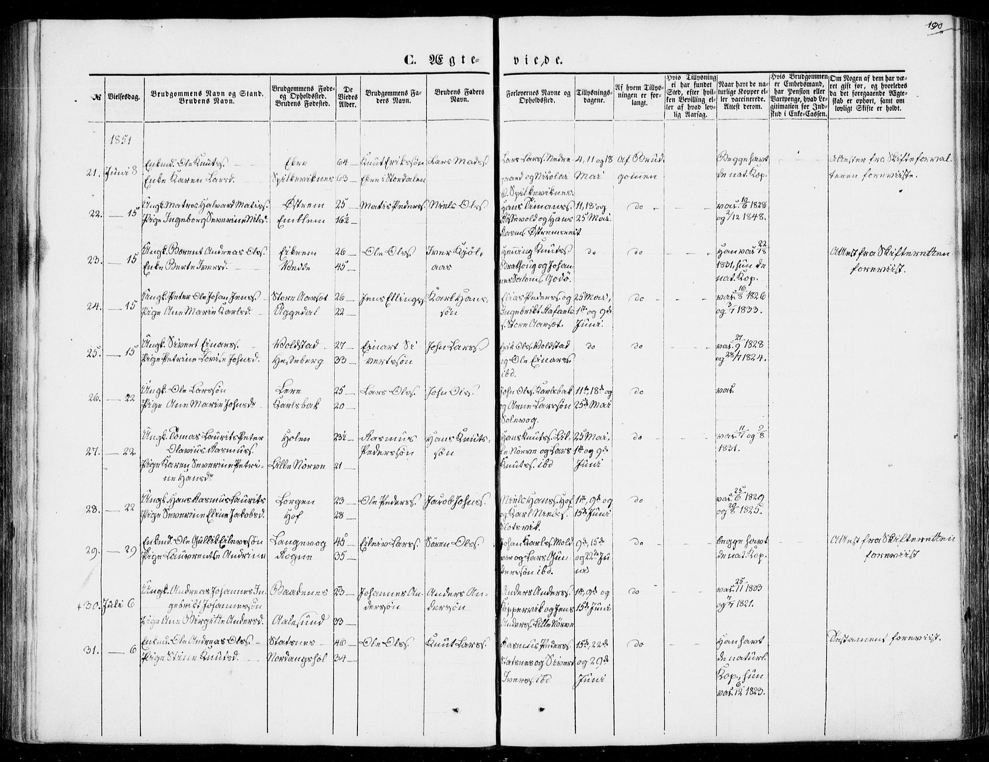 Ministerialprotokoller, klokkerbøker og fødselsregistre - Møre og Romsdal, SAT/A-1454/528/L0397: Ministerialbok nr. 528A08, 1848-1858, s. 190