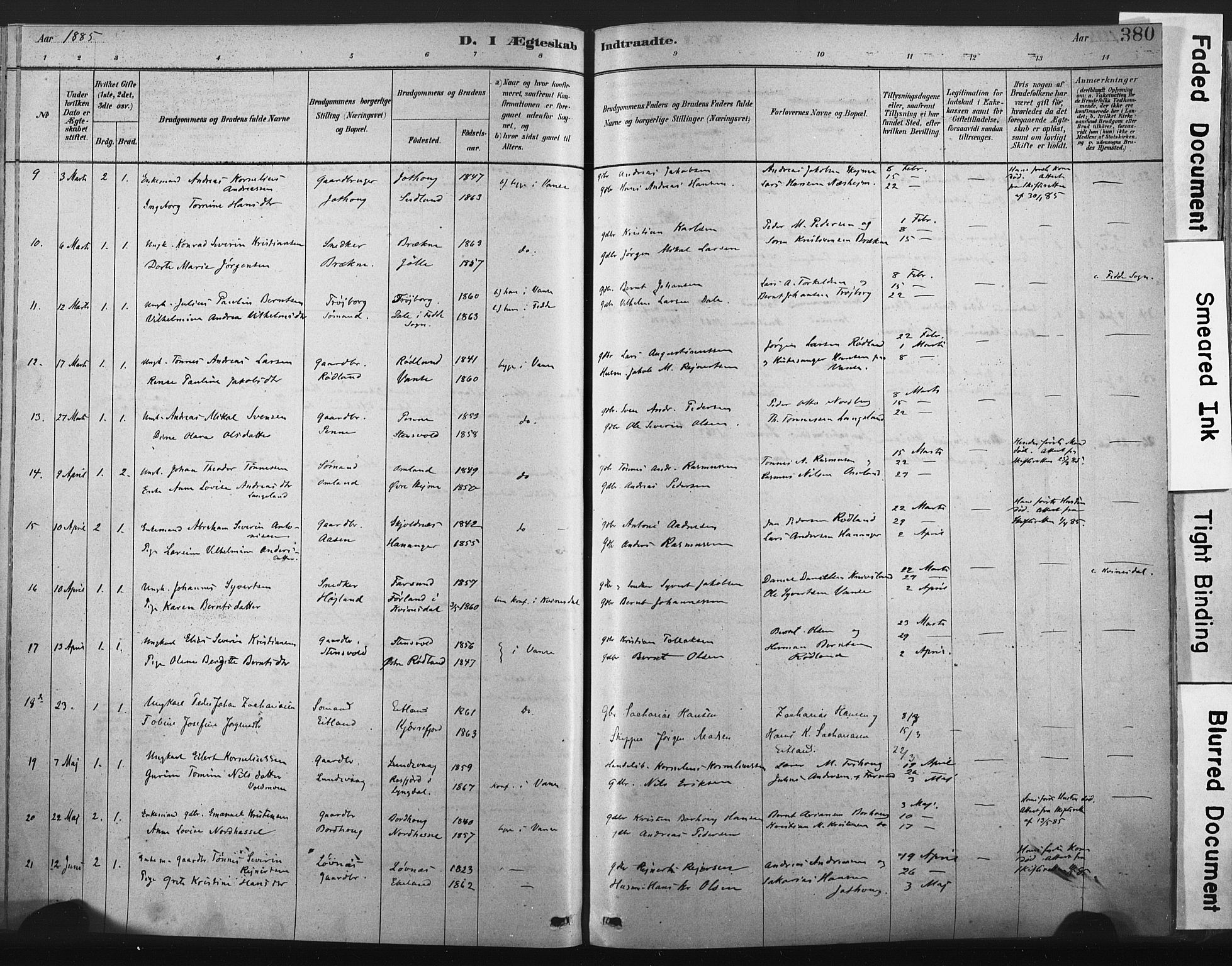Lista sokneprestkontor, SAK/1111-0027/F/Fa/L0012: Ministerialbok nr. A 12, 1879-1903, s. 380