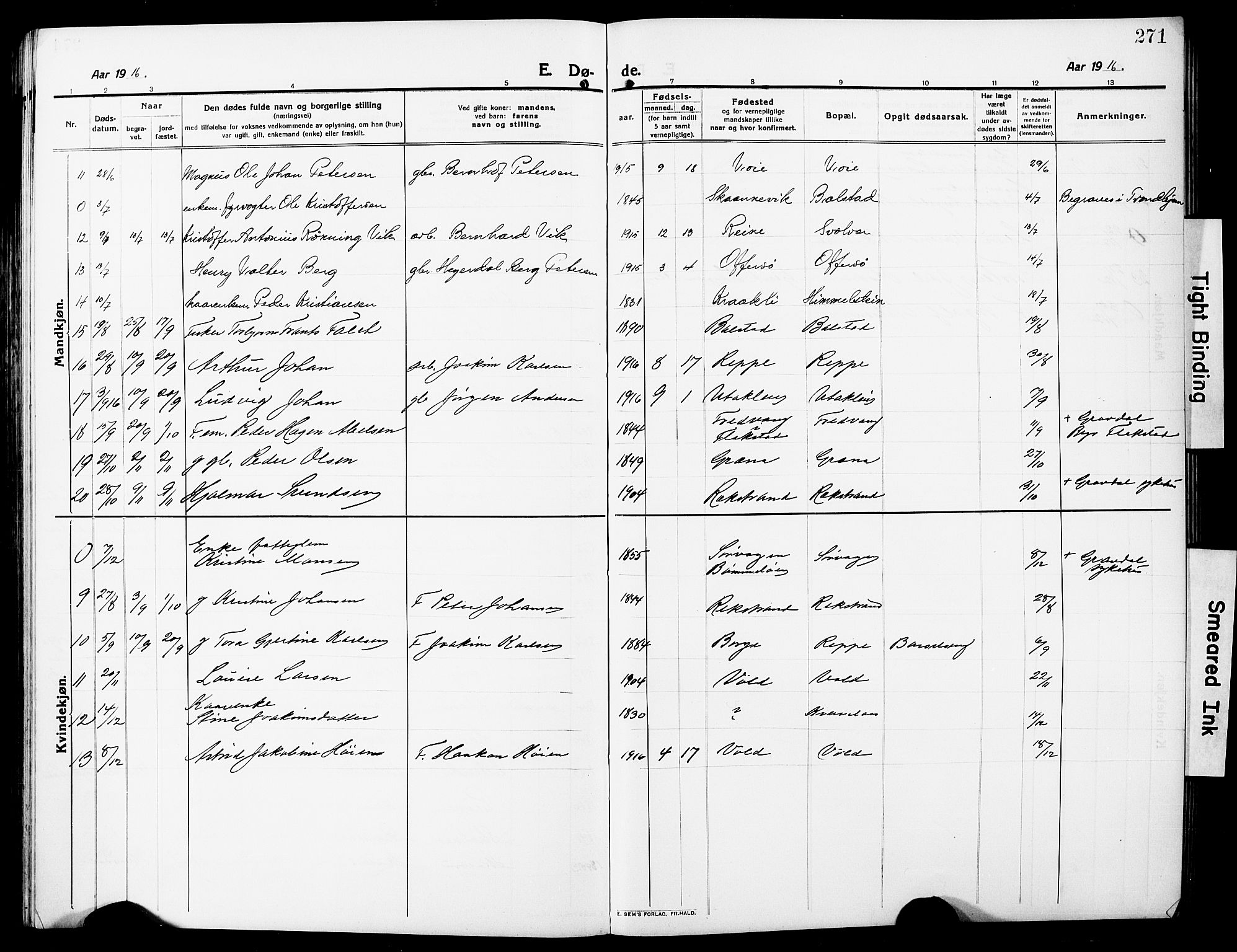 Ministerialprotokoller, klokkerbøker og fødselsregistre - Nordland, SAT/A-1459/881/L1169: Klokkerbok nr. 881C06, 1912-1930, s. 271