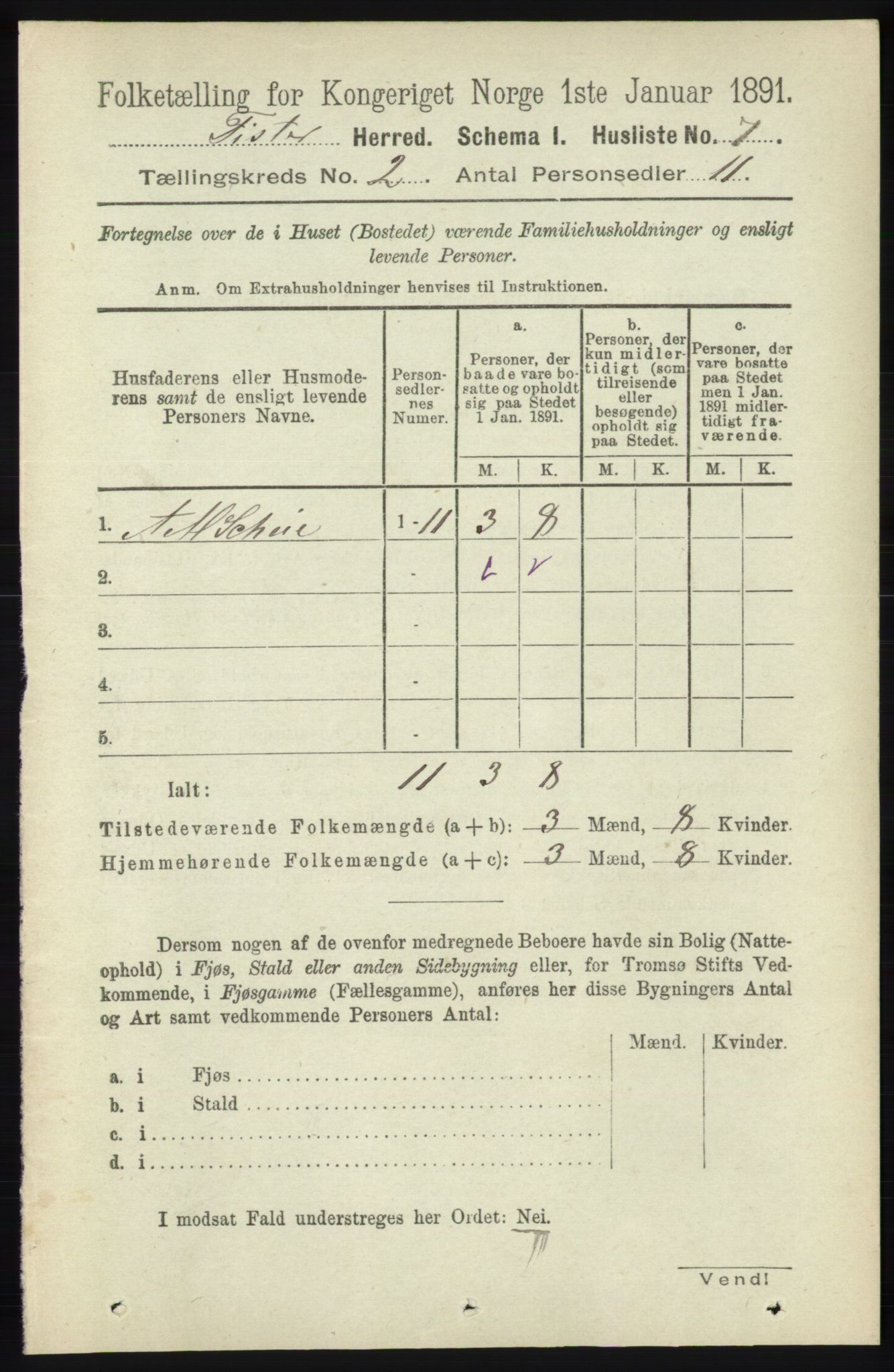 RA, Folketelling 1891 for 1132 Fister herred, 1891, s. 339