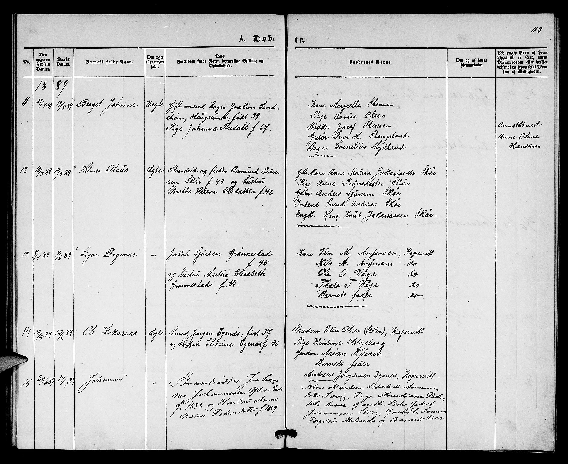 Kopervik sokneprestkontor, AV/SAST-A-101850/H/Ha/Hab/L0001: Klokkerbok nr. B 1, 1877-1891, s. 103