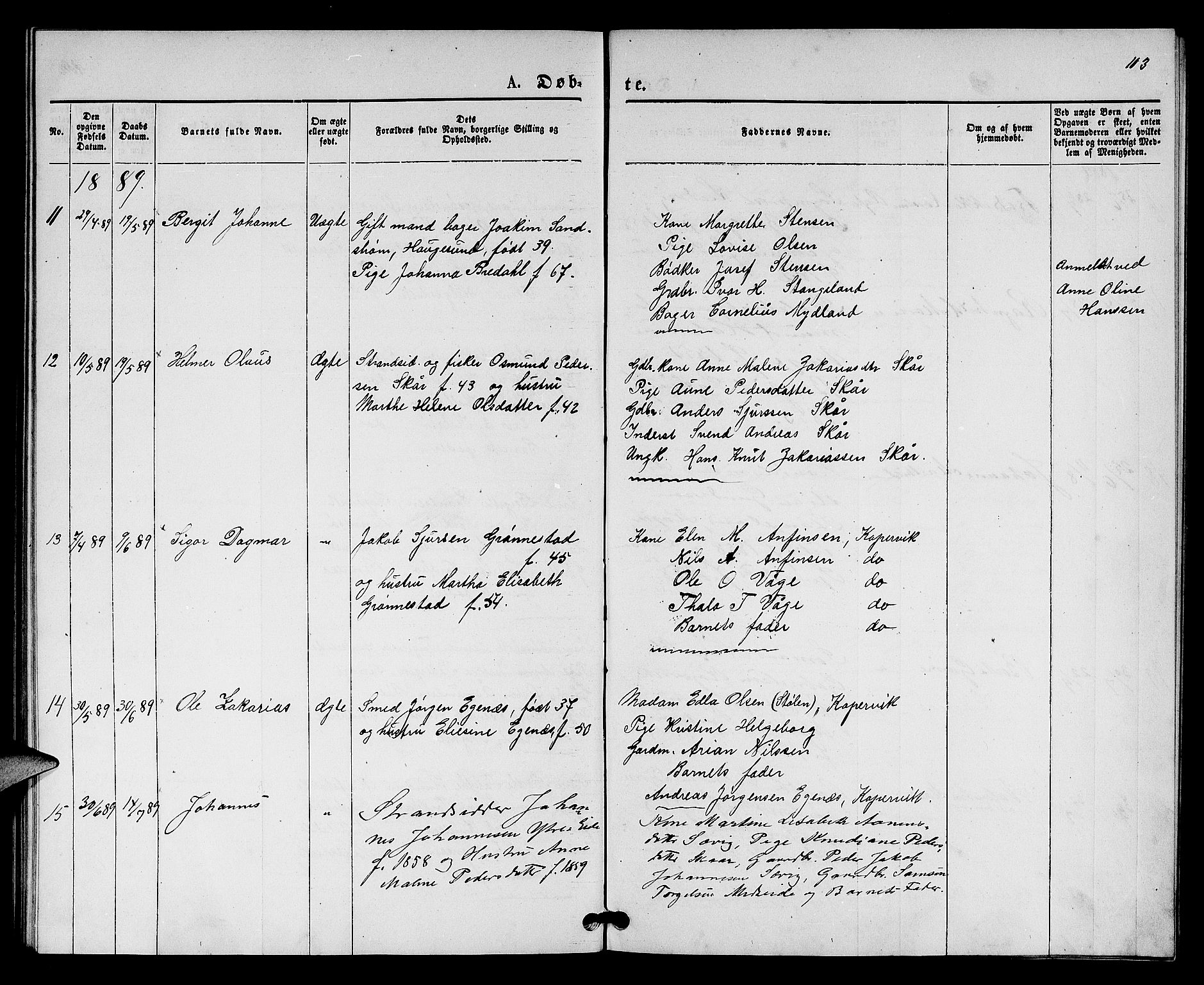 Kopervik sokneprestkontor, SAST/A-101850/H/Ha/Hab/L0001: Klokkerbok nr. B 1, 1877-1891, s. 103