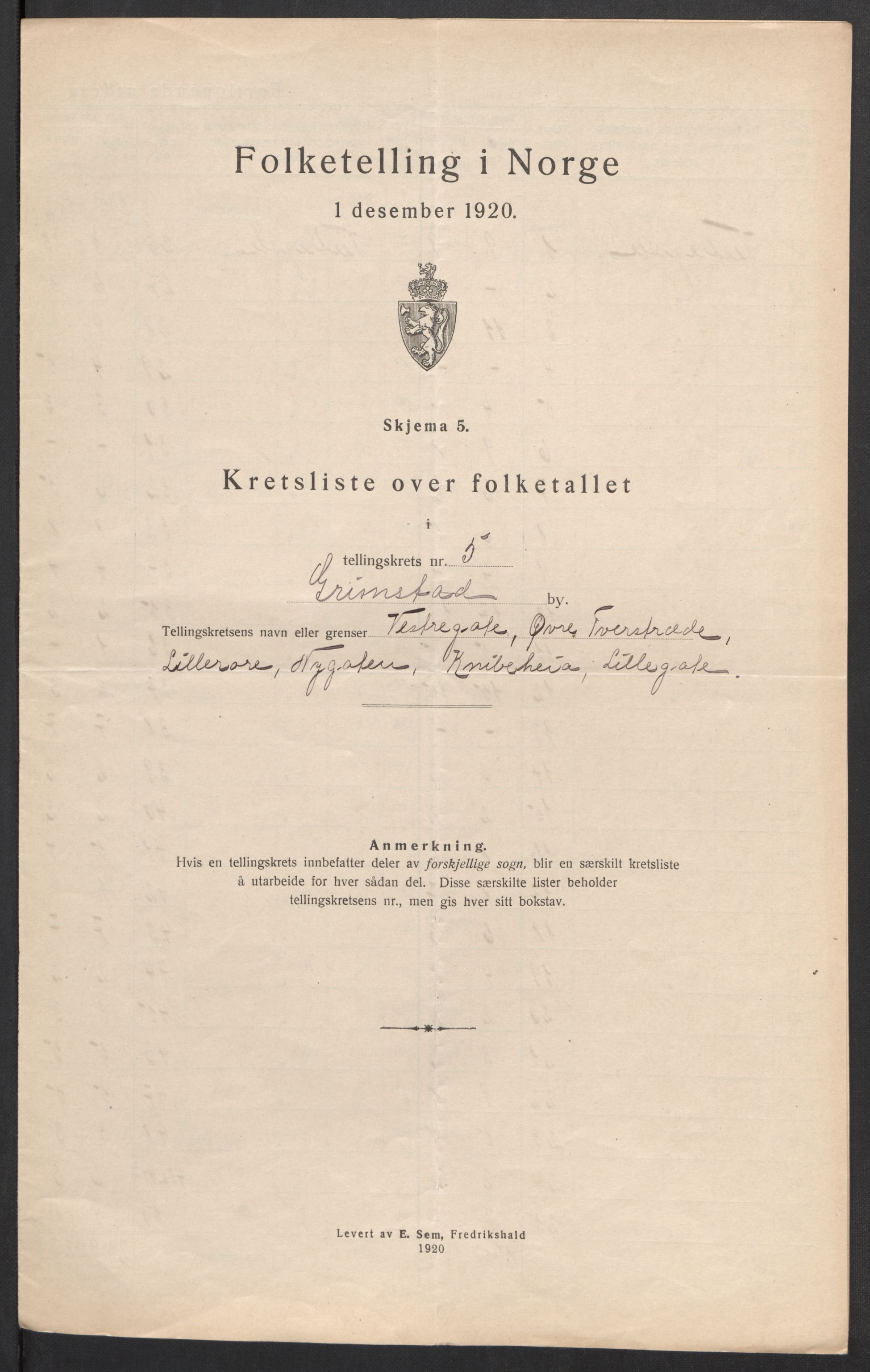 SAK, Folketelling 1920 for 0904 Grimstad kjøpstad, 1920, s. 18