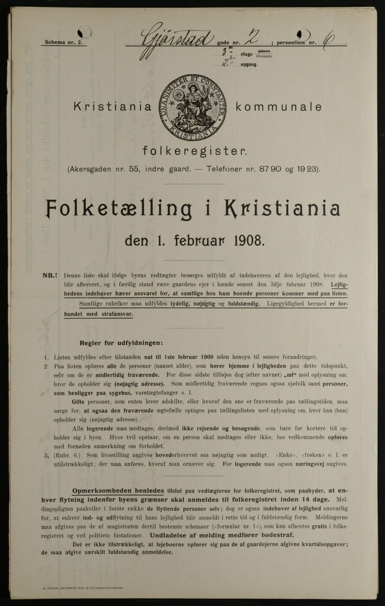 OBA, Kommunal folketelling 1.2.1908 for Kristiania kjøpstad, 1908, s. 26399