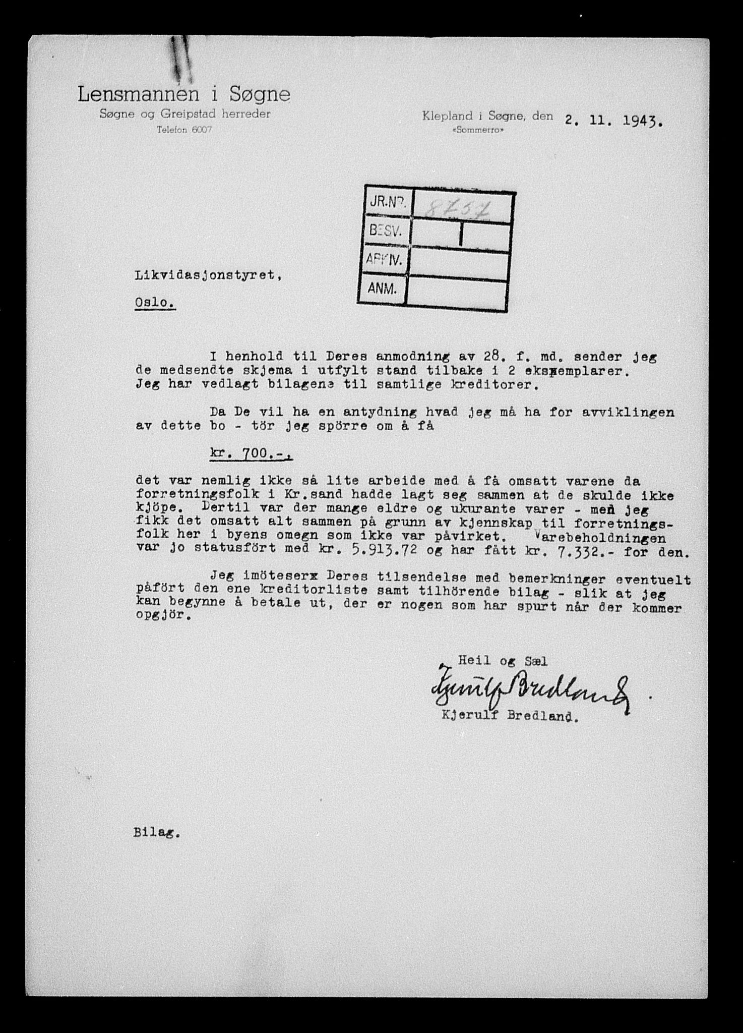 Justisdepartementet, Tilbakeføringskontoret for inndratte formuer, AV/RA-S-1564/H/Hc/Hcd/L0995: --, 1945-1947, s. 343