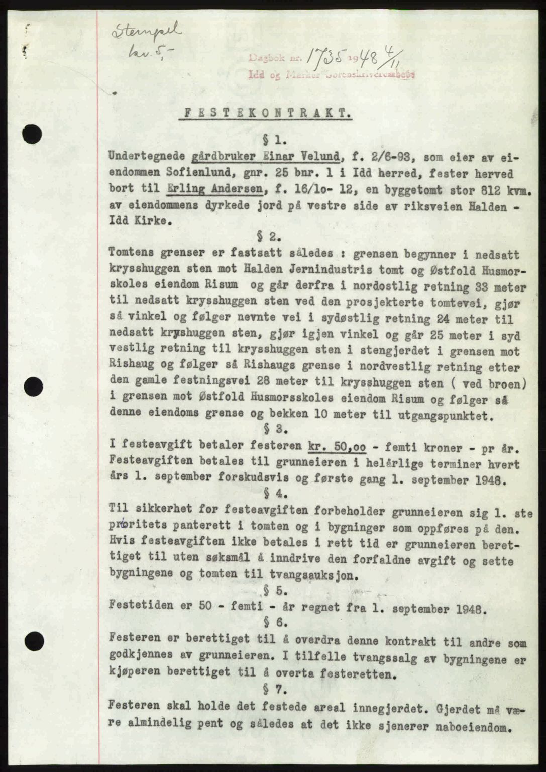 Idd og Marker sorenskriveri, SAO/A-10283/G/Gb/Gbb/L0011: Pantebok nr. A11, 1948-1949, Dagboknr: 1735/1948