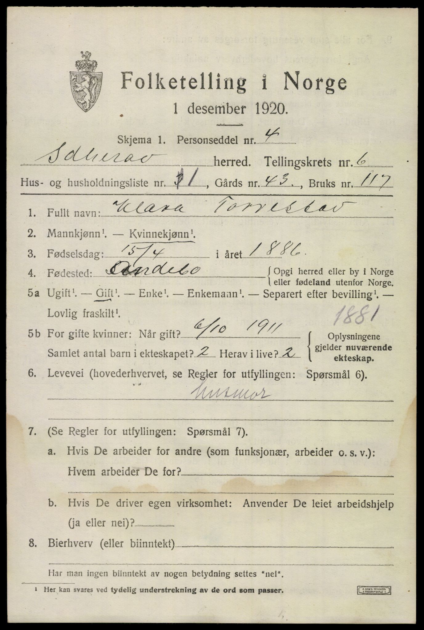 SAKO, Folketelling 1920 for 0724 Sandeherred herred, 1920, s. 9564