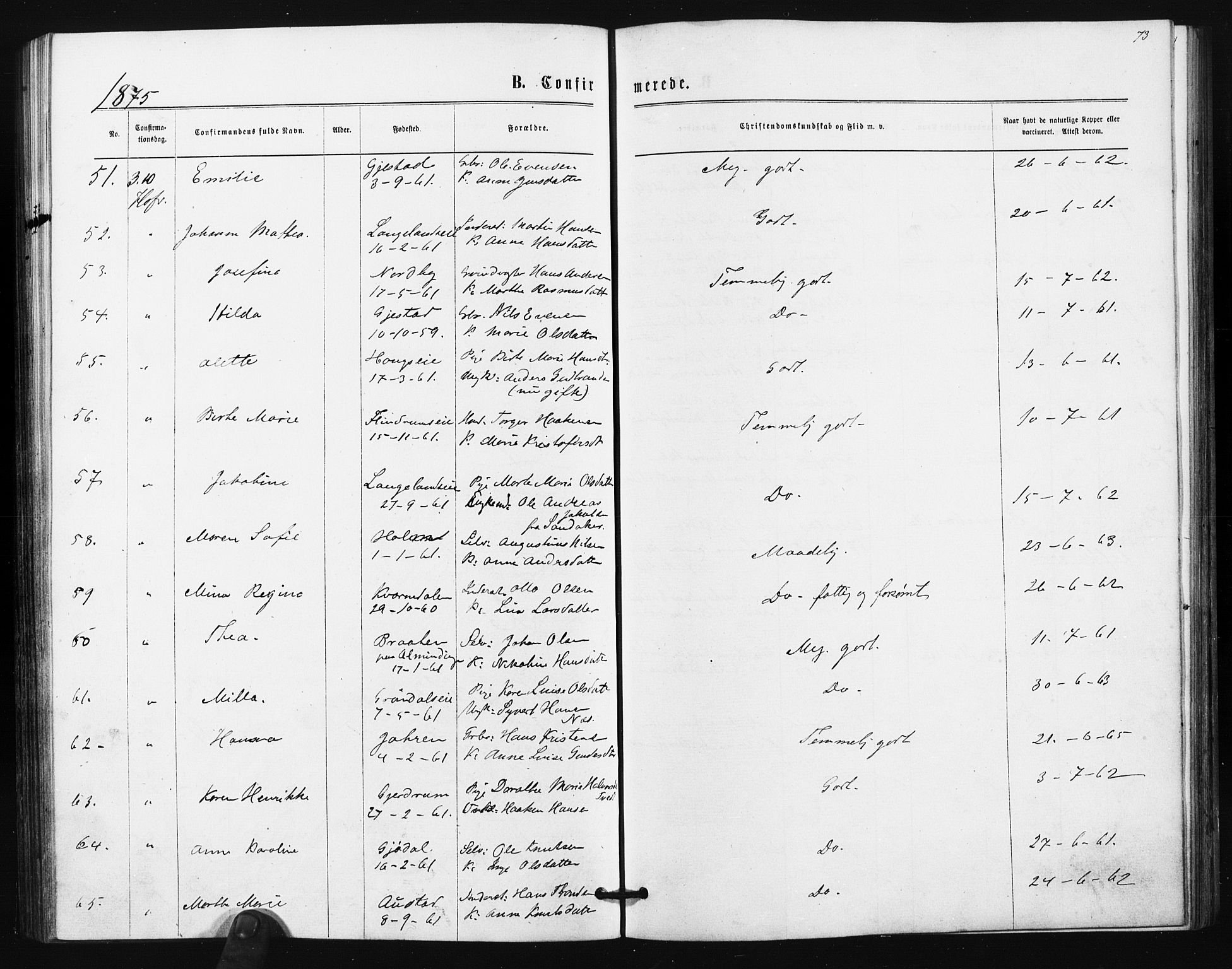 Ullensaker prestekontor Kirkebøker, AV/SAO-A-10236a/F/Fa/L0017: Ministerialbok nr. I 17, 1871-1875, s. 73
