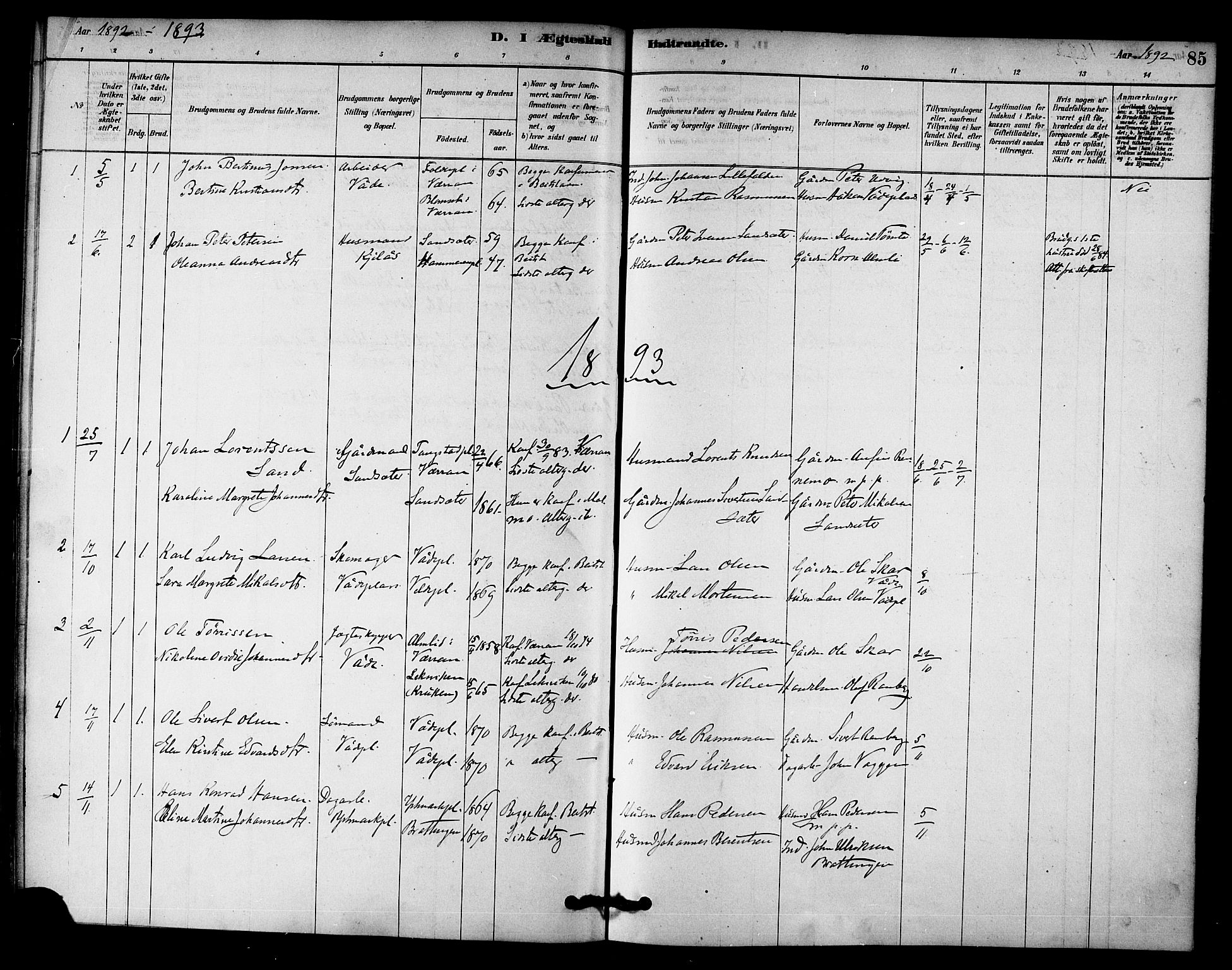 Ministerialprotokoller, klokkerbøker og fødselsregistre - Nord-Trøndelag, AV/SAT-A-1458/745/L0429: Ministerialbok nr. 745A01, 1878-1894, s. 85