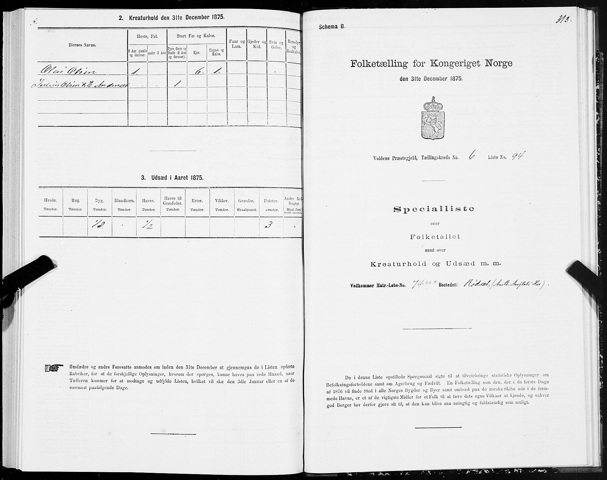 SAT, Folketelling 1875 for 1519P Volda prestegjeld, 1875, s. 4313