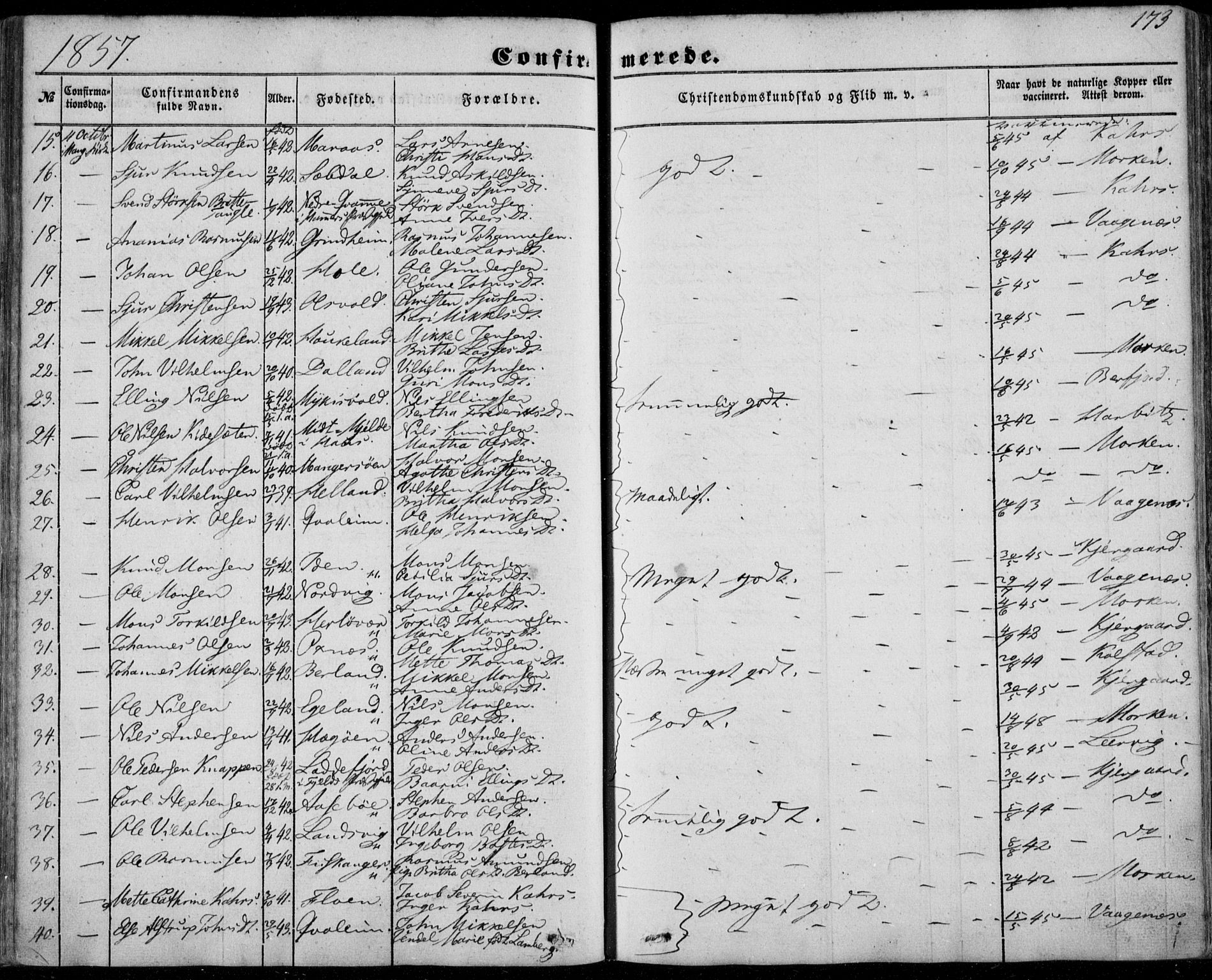 Manger sokneprestembete, AV/SAB-A-76801/H/Haa: Ministerialbok nr. A 6, 1849-1859, s. 173