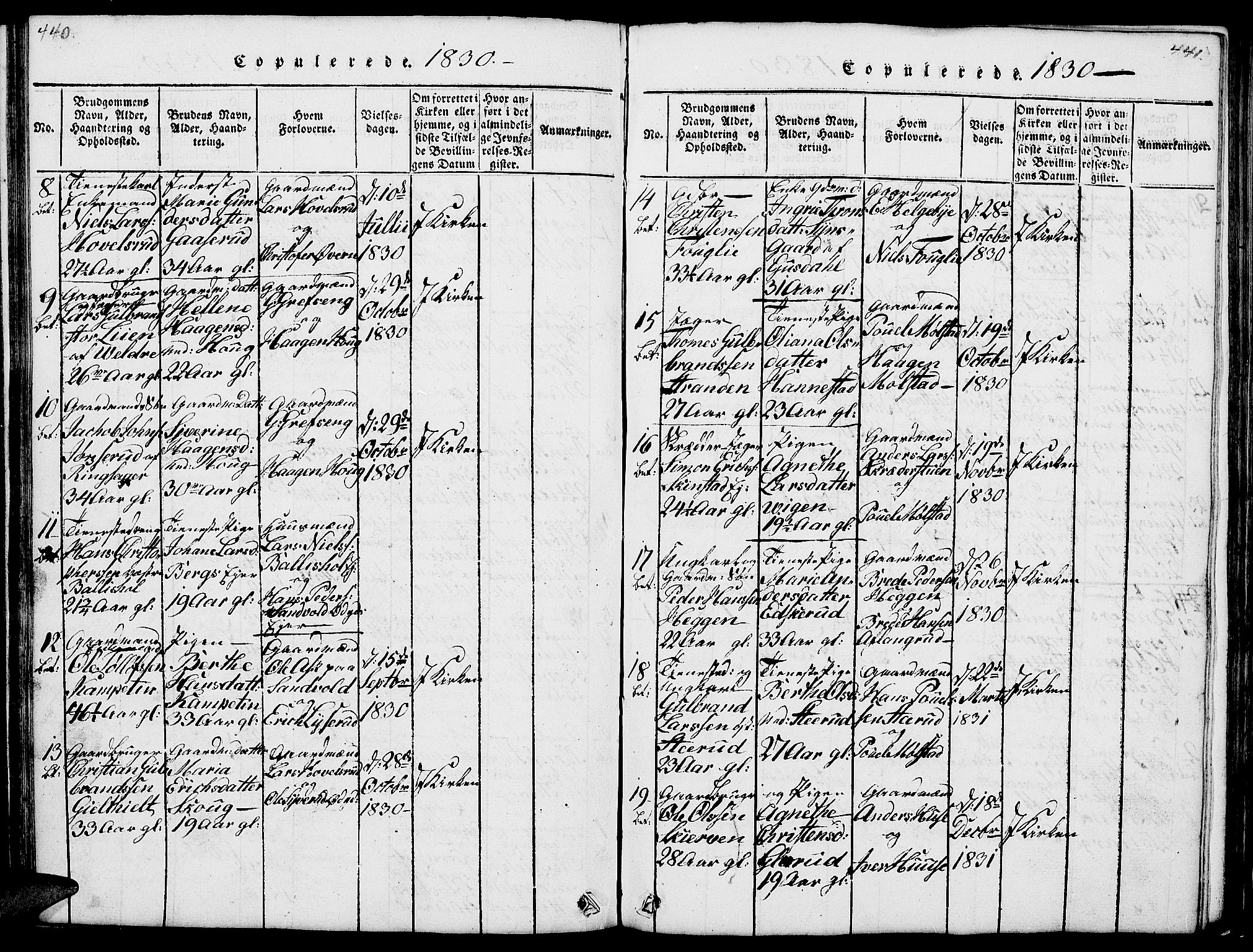 Nes prestekontor, Hedmark, AV/SAH-PREST-020/L/La/L0003: Klokkerbok nr. 3, 1814-1831, s. 440-441