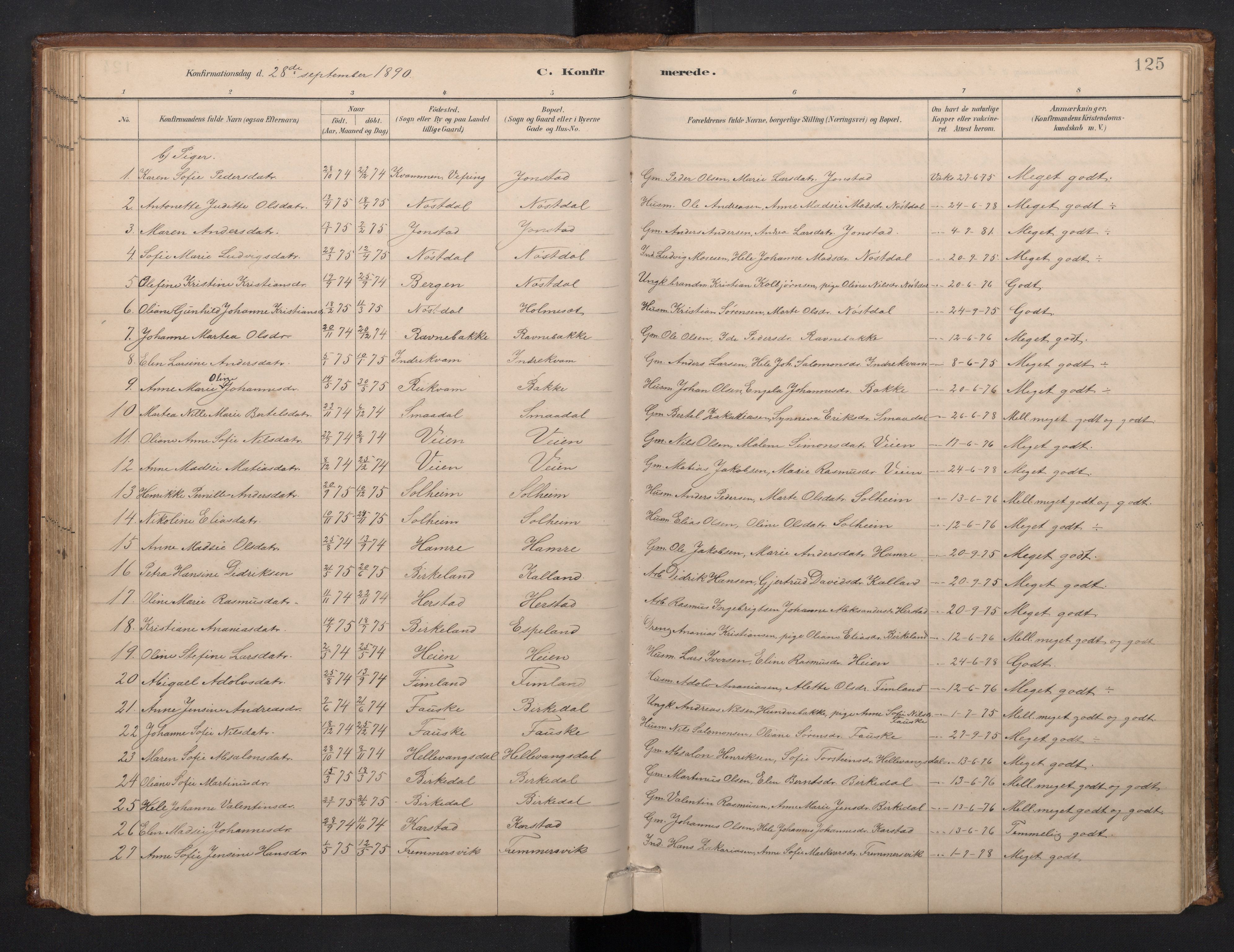 Førde sokneprestembete, AV/SAB-A-79901/H/Hab/Habd/L0003: Klokkerbok nr. D 3, 1881-1897, s. 124b-125a