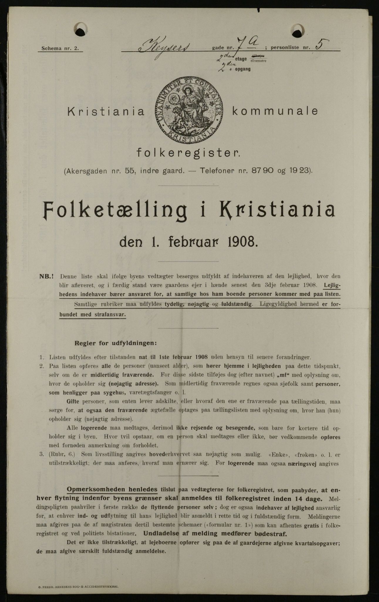 OBA, Kommunal folketelling 1.2.1908 for Kristiania kjøpstad, 1908, s. 44156