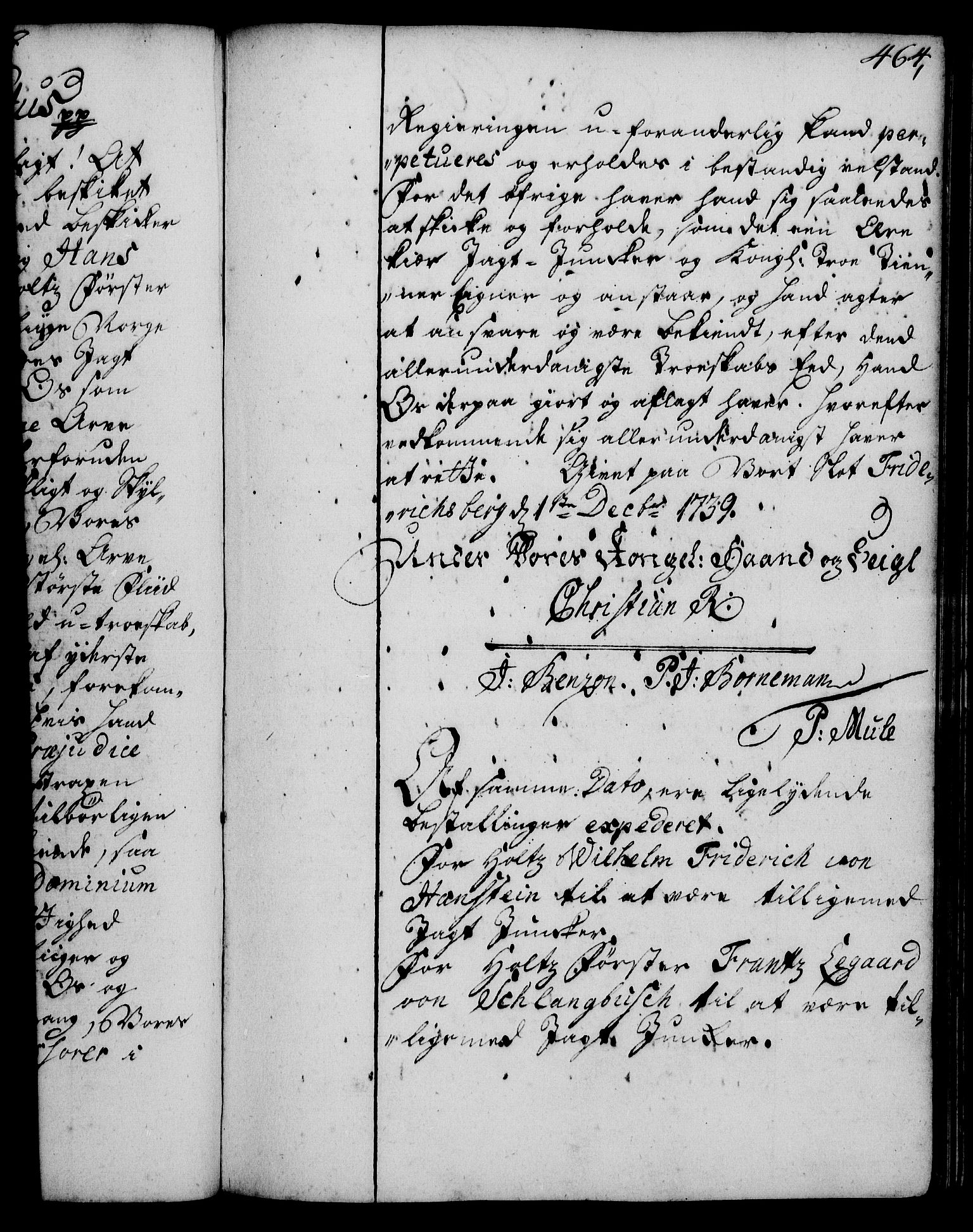 Rentekammeret, Kammerkanselliet, RA/EA-3111/G/Gg/Gge/L0002: Norsk bestallingsprotokoll med register (merket RK 53.26), 1730-1744, s. 464