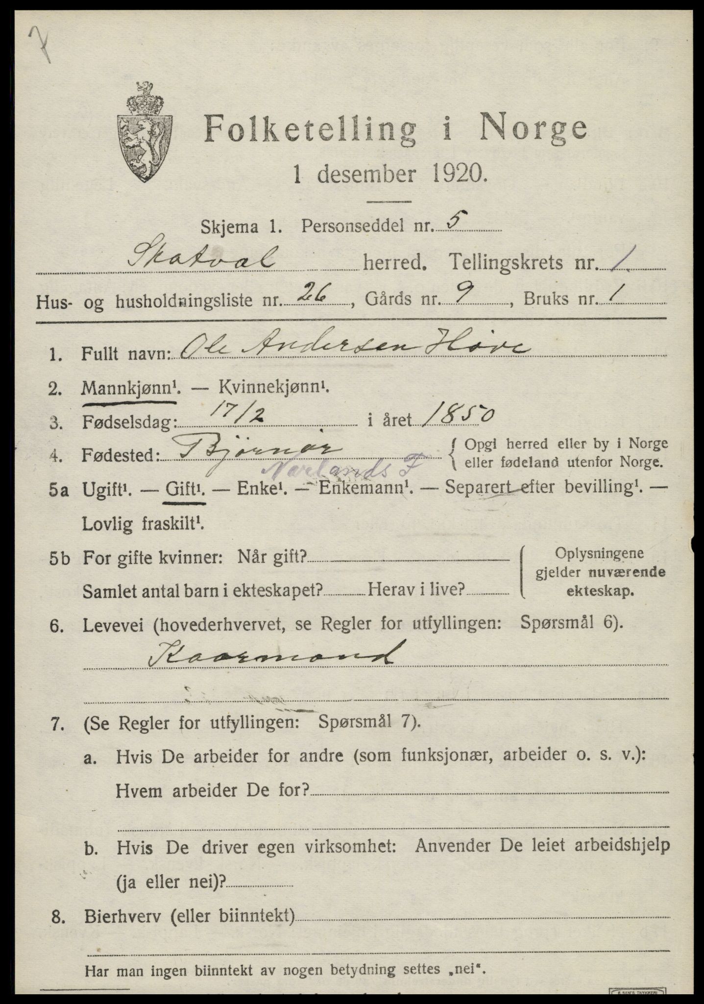 SAT, Folketelling 1920 for 1715 Skatval herred, 1920, s. 1029