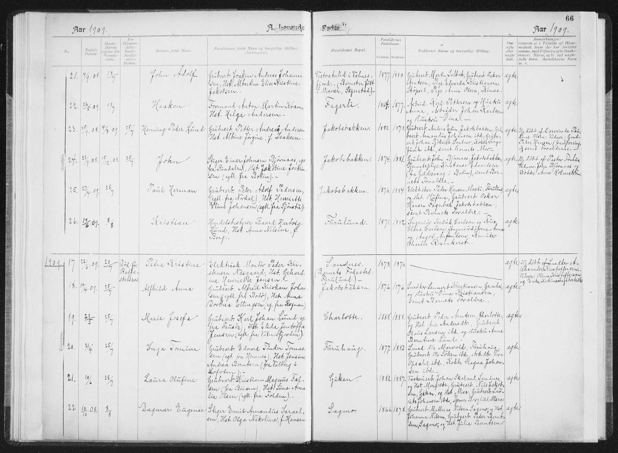 Ministerialprotokoller, klokkerbøker og fødselsregistre - Nordland, AV/SAT-A-1459/850/L0711: Residerende kapellans bok nr. 850B01, 1902-1915, s. 66