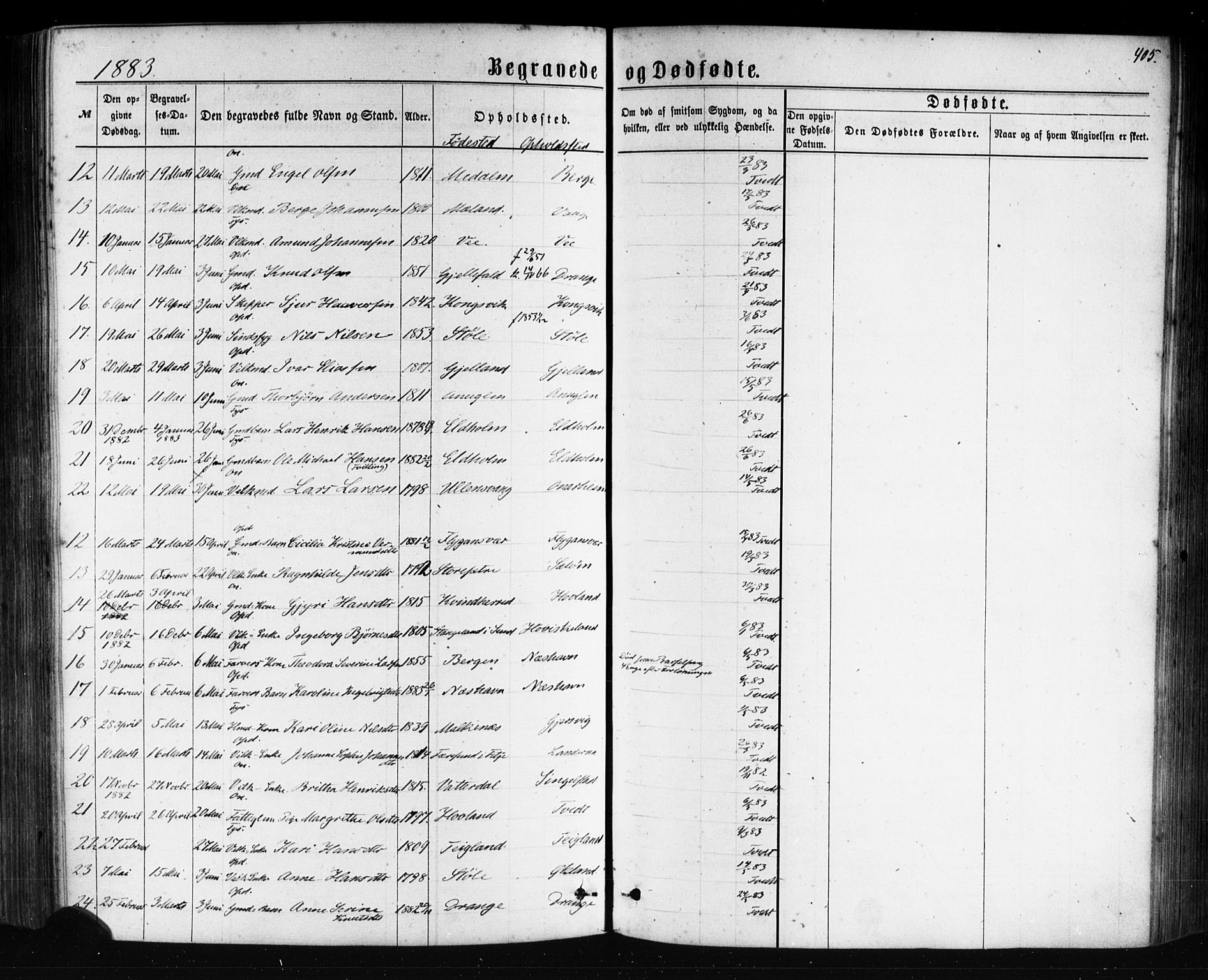 Tysnes sokneprestembete, AV/SAB-A-78601/H/Haa: Ministerialbok nr. A 12, 1872-1886, s. 405