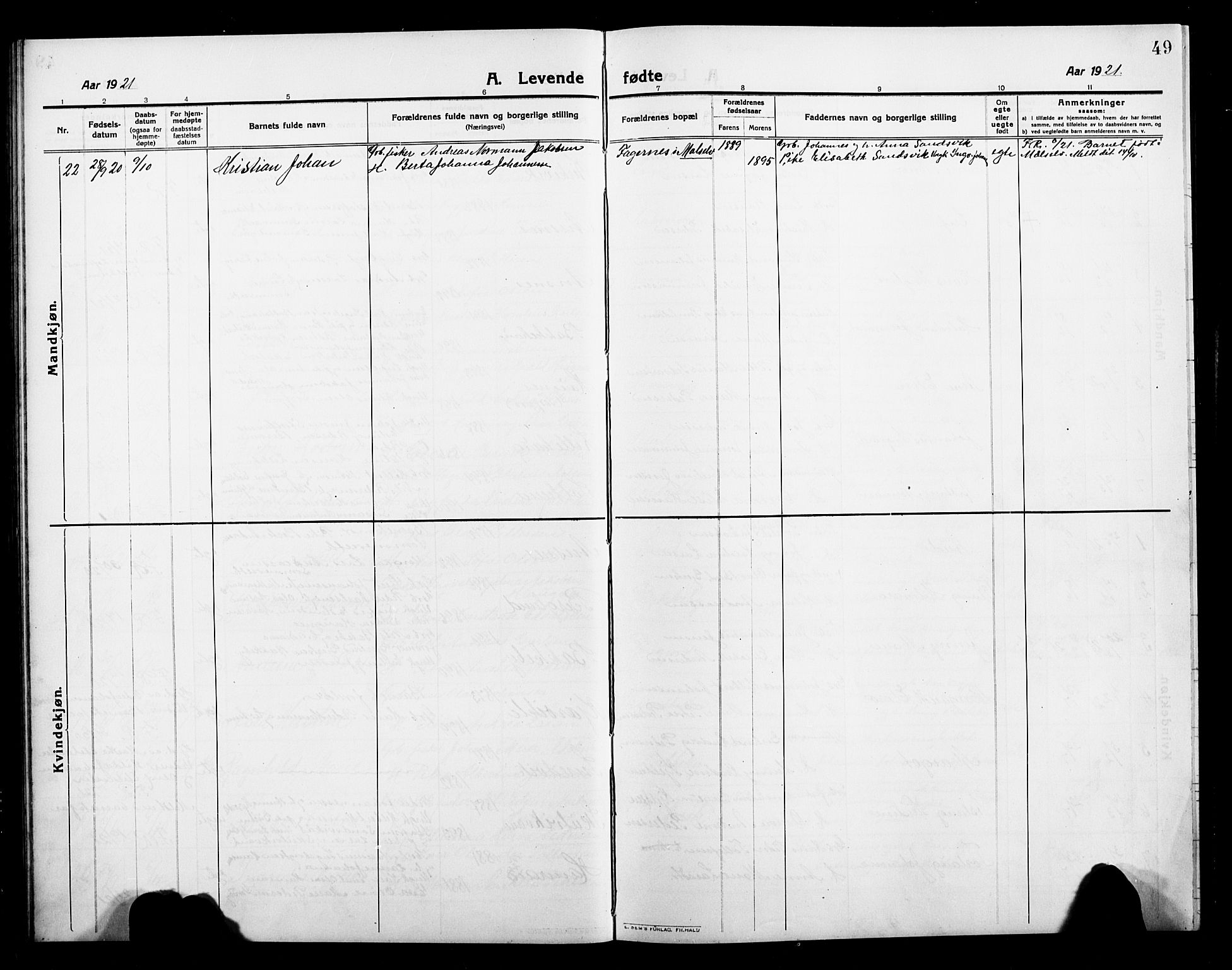 Balsfjord sokneprestembete, AV/SATØ-S-1303/G/Ga/L0004klokker: Klokkerbok nr. 4, 1910-1926, s. 49