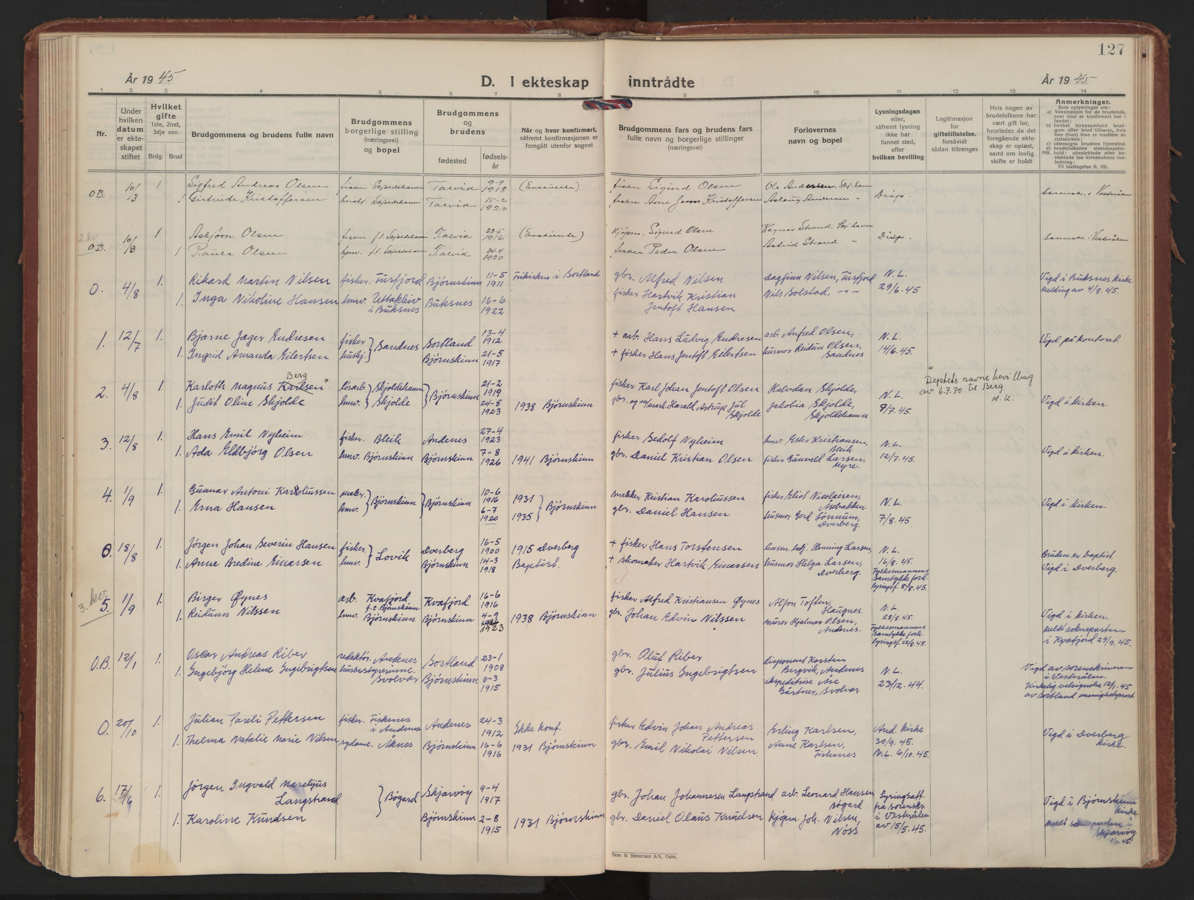 Ministerialprotokoller, klokkerbøker og fødselsregistre - Nordland, SAT/A-1459/898/L1424: Ministerialbok nr. 898A04, 1928-1946, s. 127