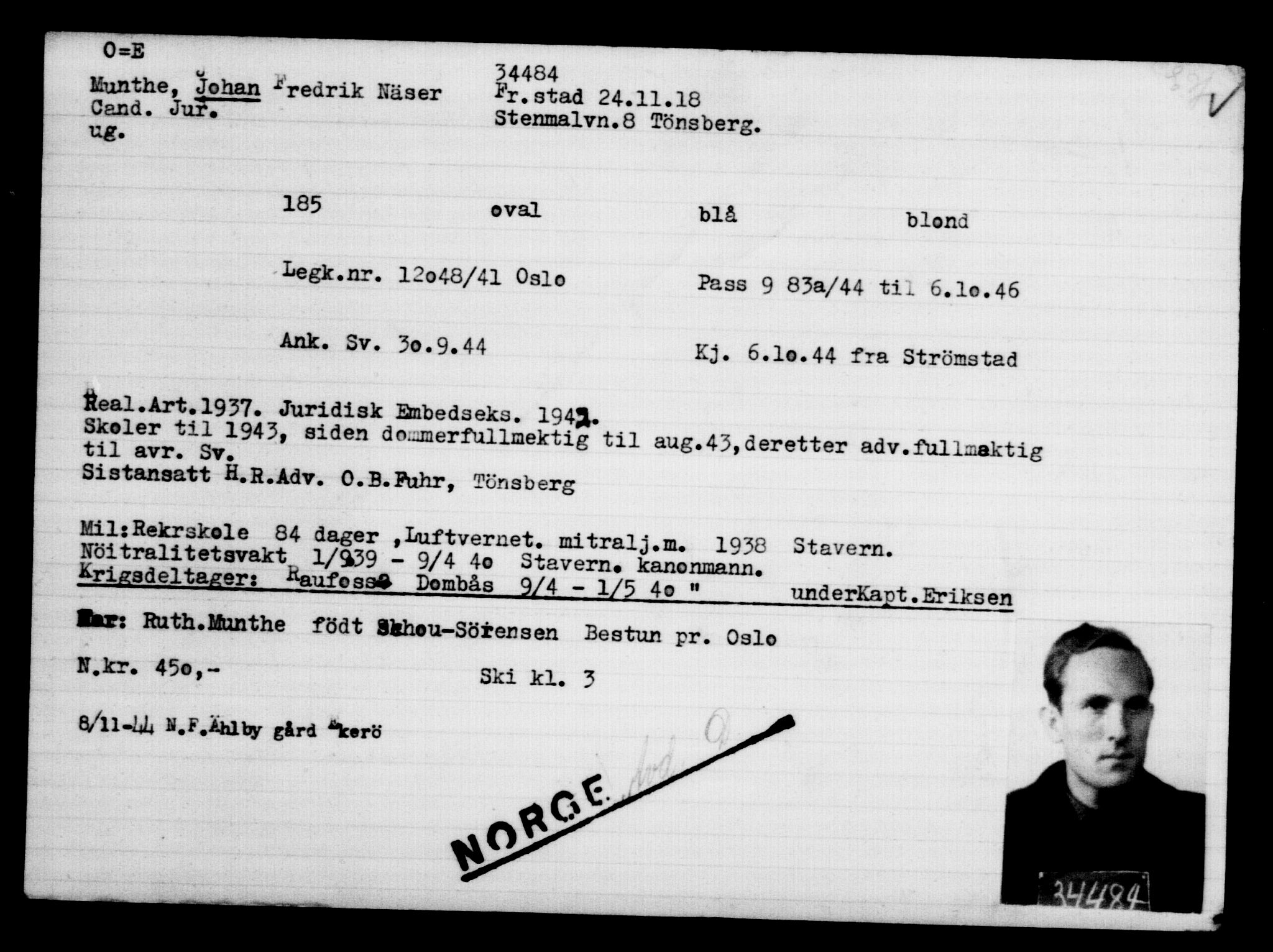 Utenriksstasjonene, Legasjonen i Stockholm, Flyktningkontoret, AV/RA-S-6753/V/Va/L0013: Kjesäterkartoteket, flyktninger med registreringsnr. 31500-34731, 1940-1945, s. 3143