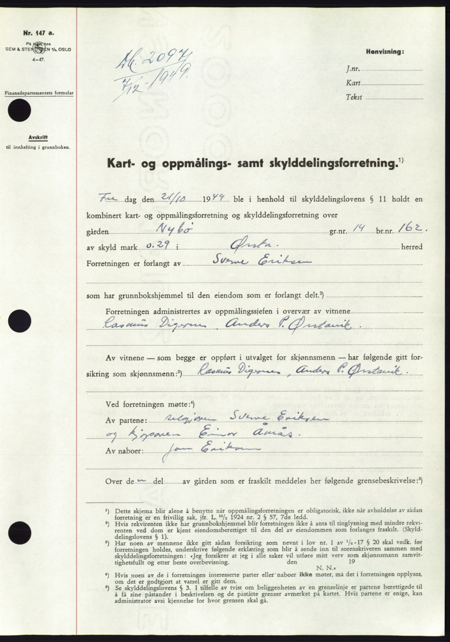 Søre Sunnmøre sorenskriveri, SAT/A-4122/1/2/2C/L0085: Pantebok nr. 11A, 1949-1949, Dagboknr: 2097/1949