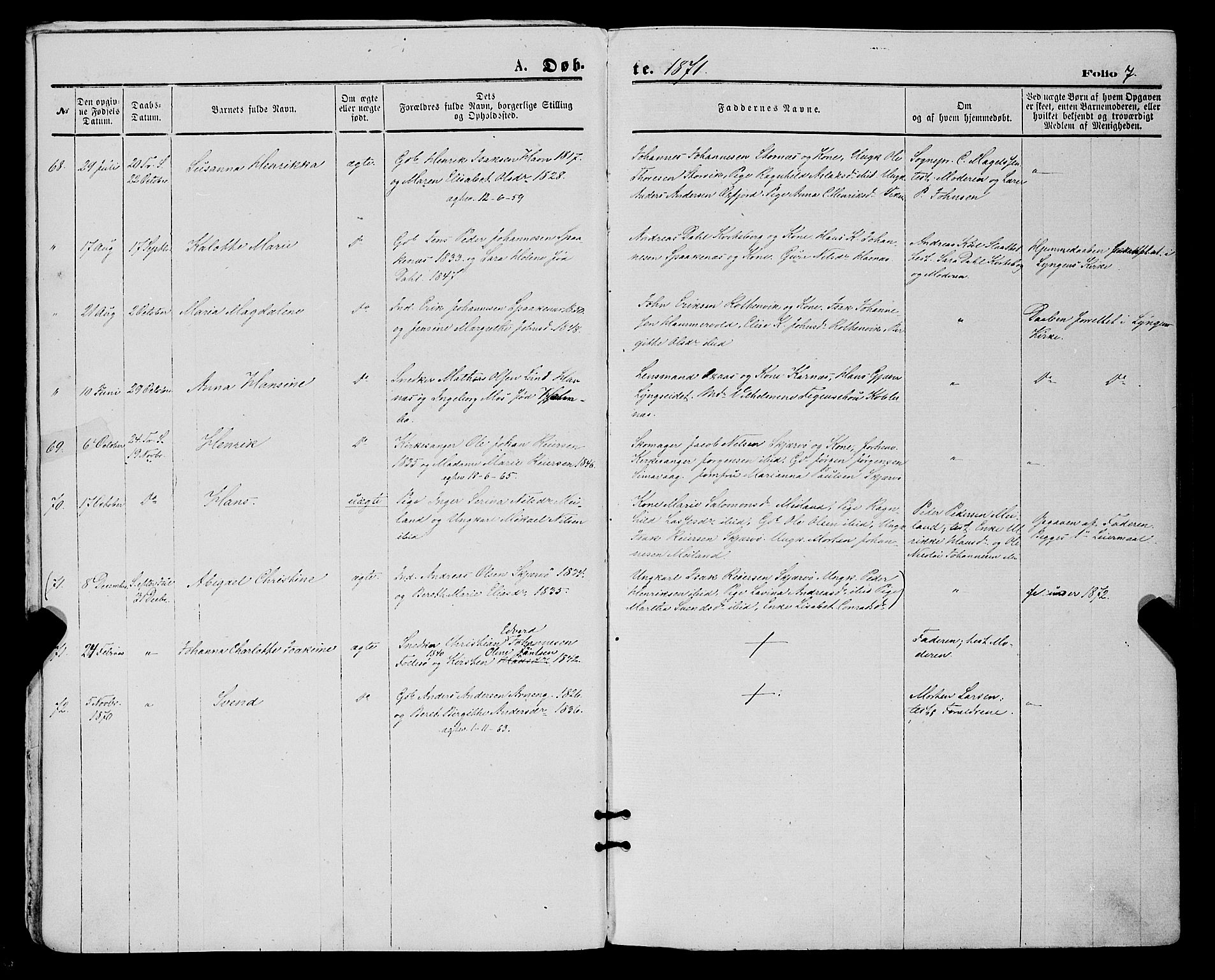 Skjervøy sokneprestkontor, AV/SATØ-S-1300/H/Ha/Haa/L0008kirke: Ministerialbok nr. 8, 1871-1877, s. 7