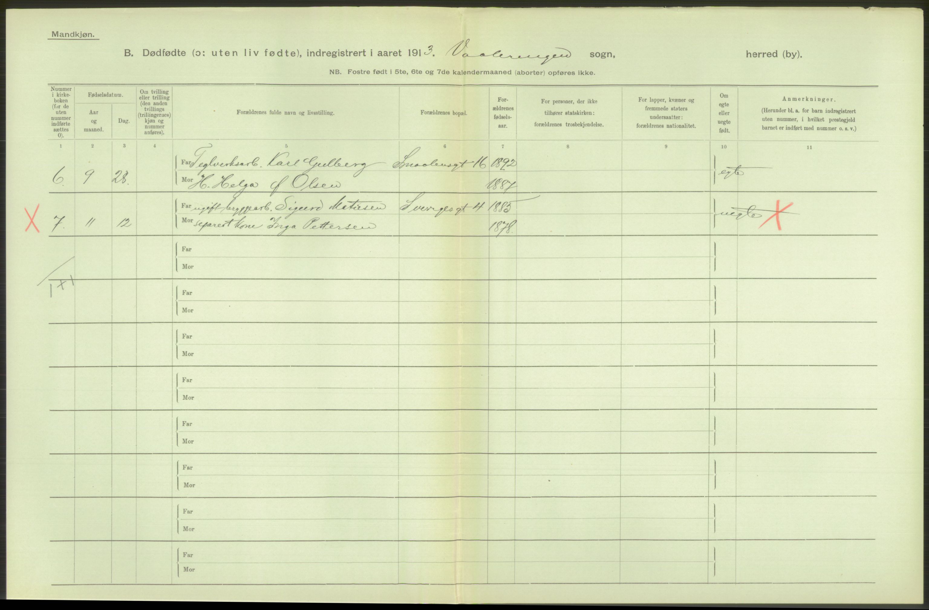 Statistisk sentralbyrå, Sosiodemografiske emner, Befolkning, RA/S-2228/D/Df/Dfb/Dfbc/L0010: Kristiania: Døde, dødfødte., 1913, s. 168