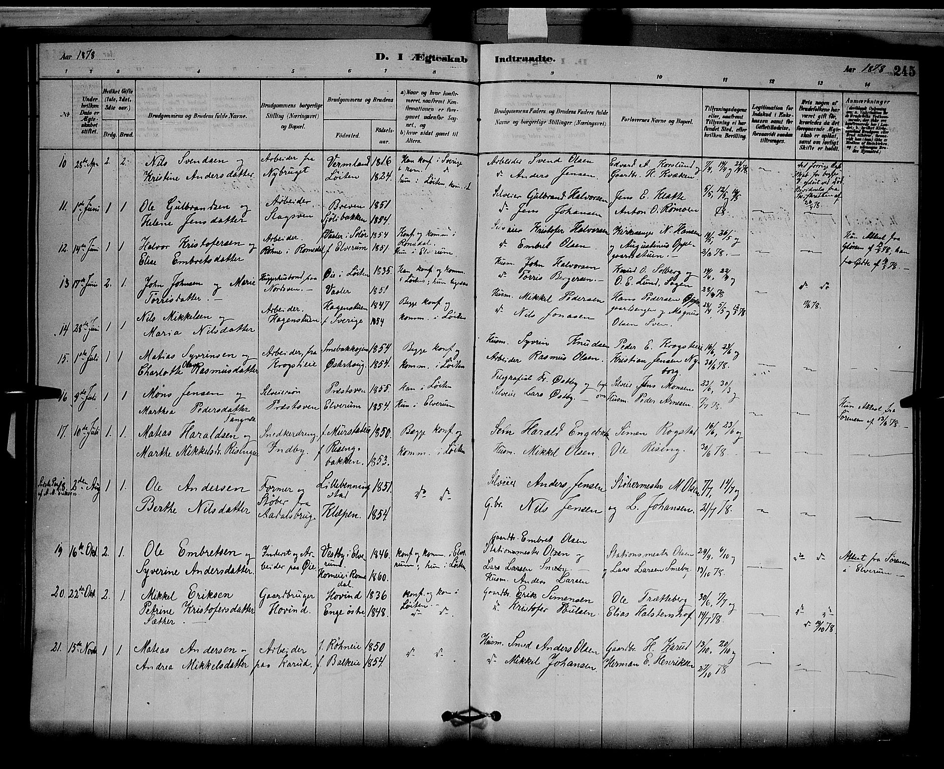 Løten prestekontor, AV/SAH-PREST-022/L/La/L0005: Klokkerbok nr. 5, 1878-1891, s. 245