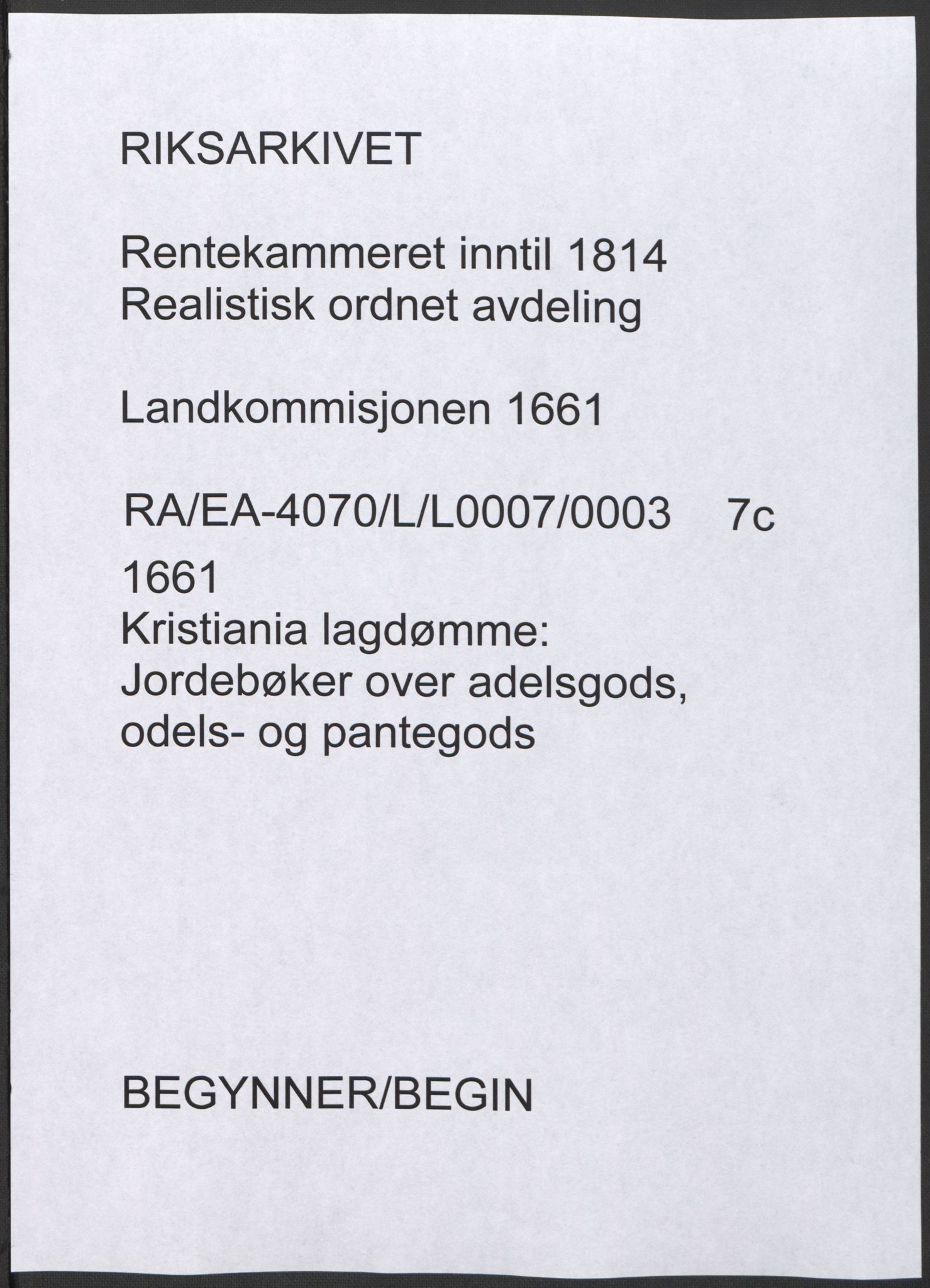 Rentekammeret inntil 1814, Realistisk ordnet avdeling, RA/EA-4070/L/L0007/0003: Kristiania lagdømme: / Jordebøker over adelsgods, odels- og pantegods, 1661