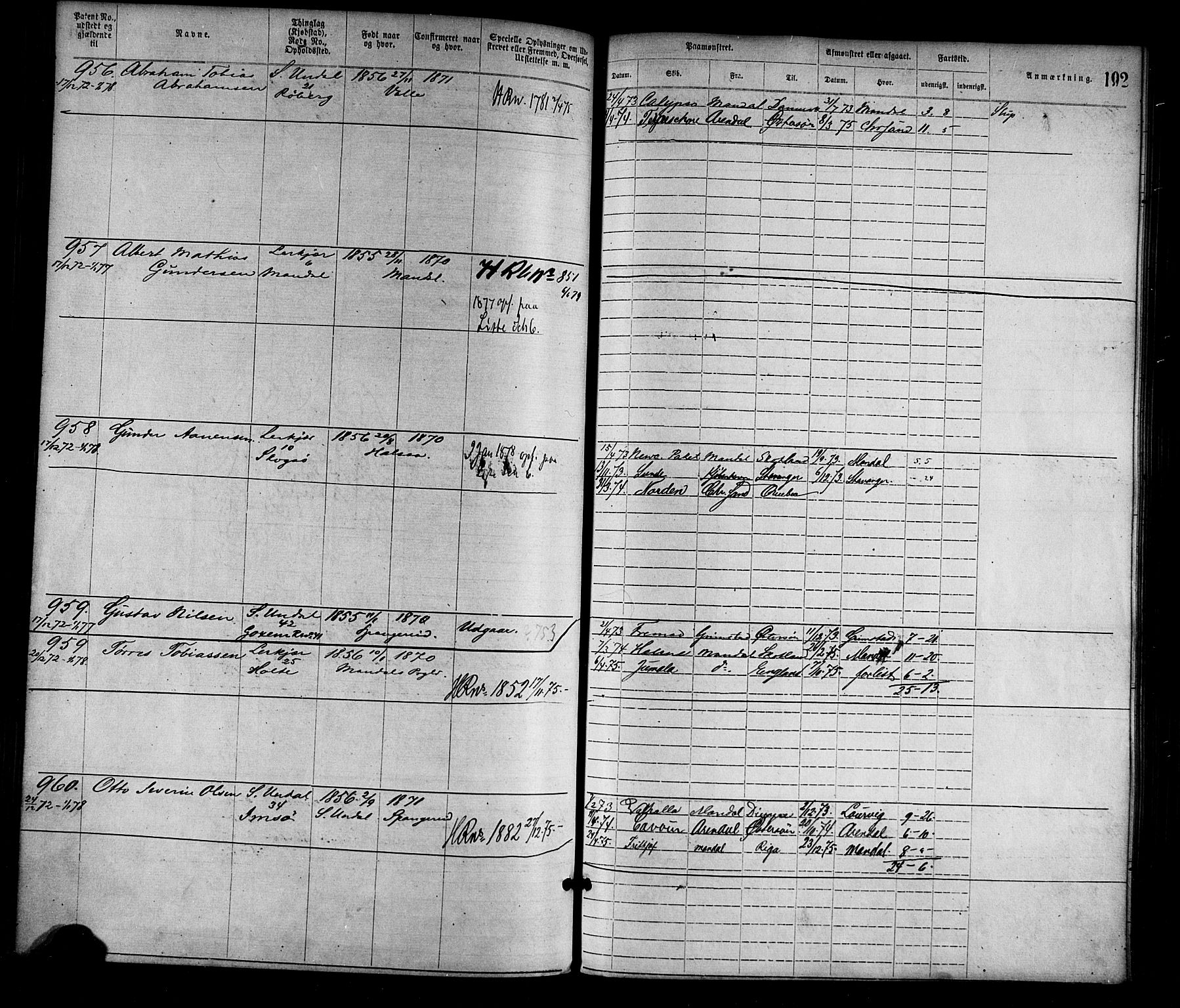 Mandal mønstringskrets, SAK/2031-0016/F/Fa/L0001: Annotasjonsrulle nr 1-1920 med register, L-3, 1869-1881, s. 226