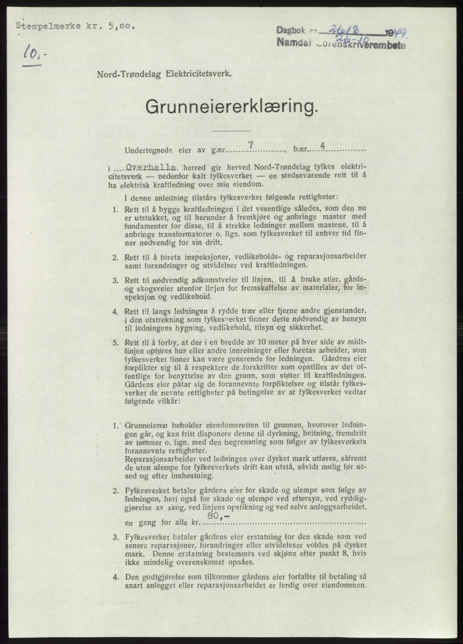 Namdal sorenskriveri, SAT/A-4133/1/2/2C: Pantebok nr. -, 1949-1949, Dagboknr: 2613/1949
