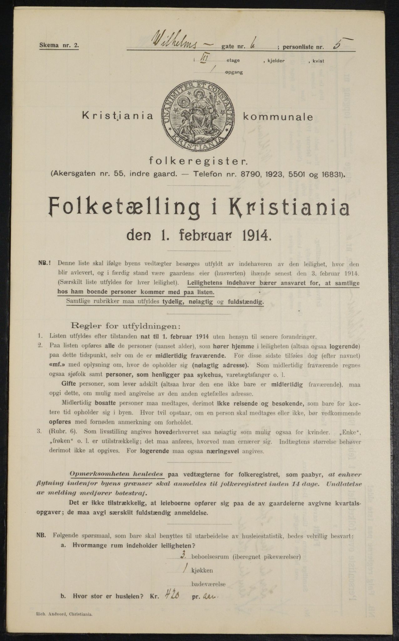 OBA, Kommunal folketelling 1.2.1914 for Kristiania, 1914, s. 129252