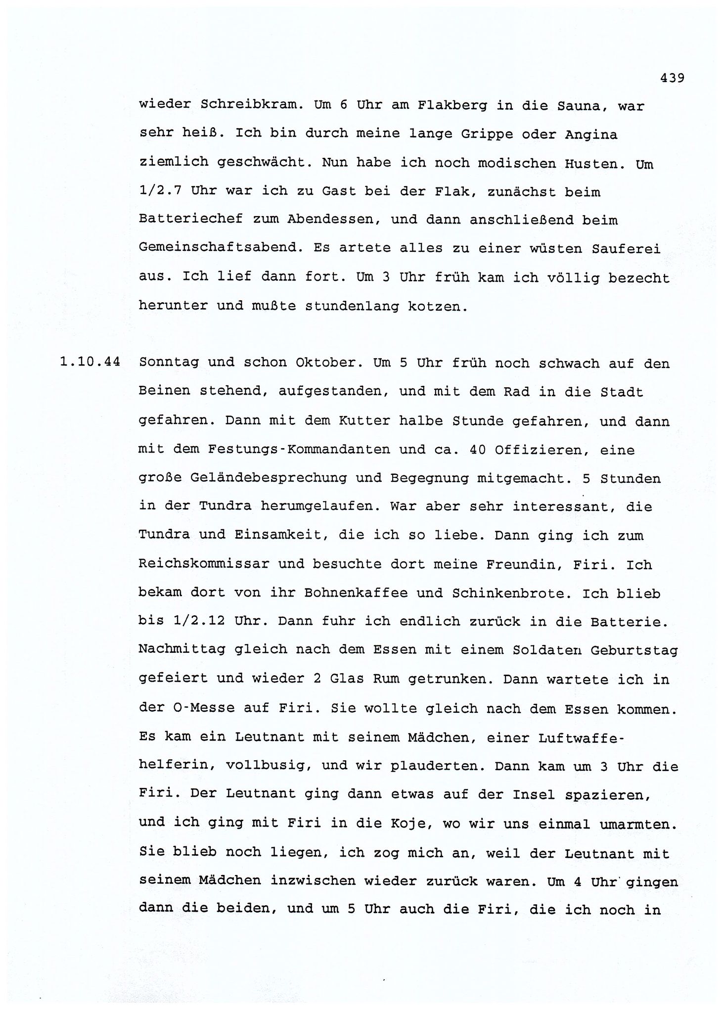 Dagbokopptegnelser av en tysk marineoffiser stasjonert i Norge , FMFB/A-1160/F/L0001: Dagbokopptegnelser av en tysk marineoffiser stasjonert i Norge, 1941-1944, s. 439