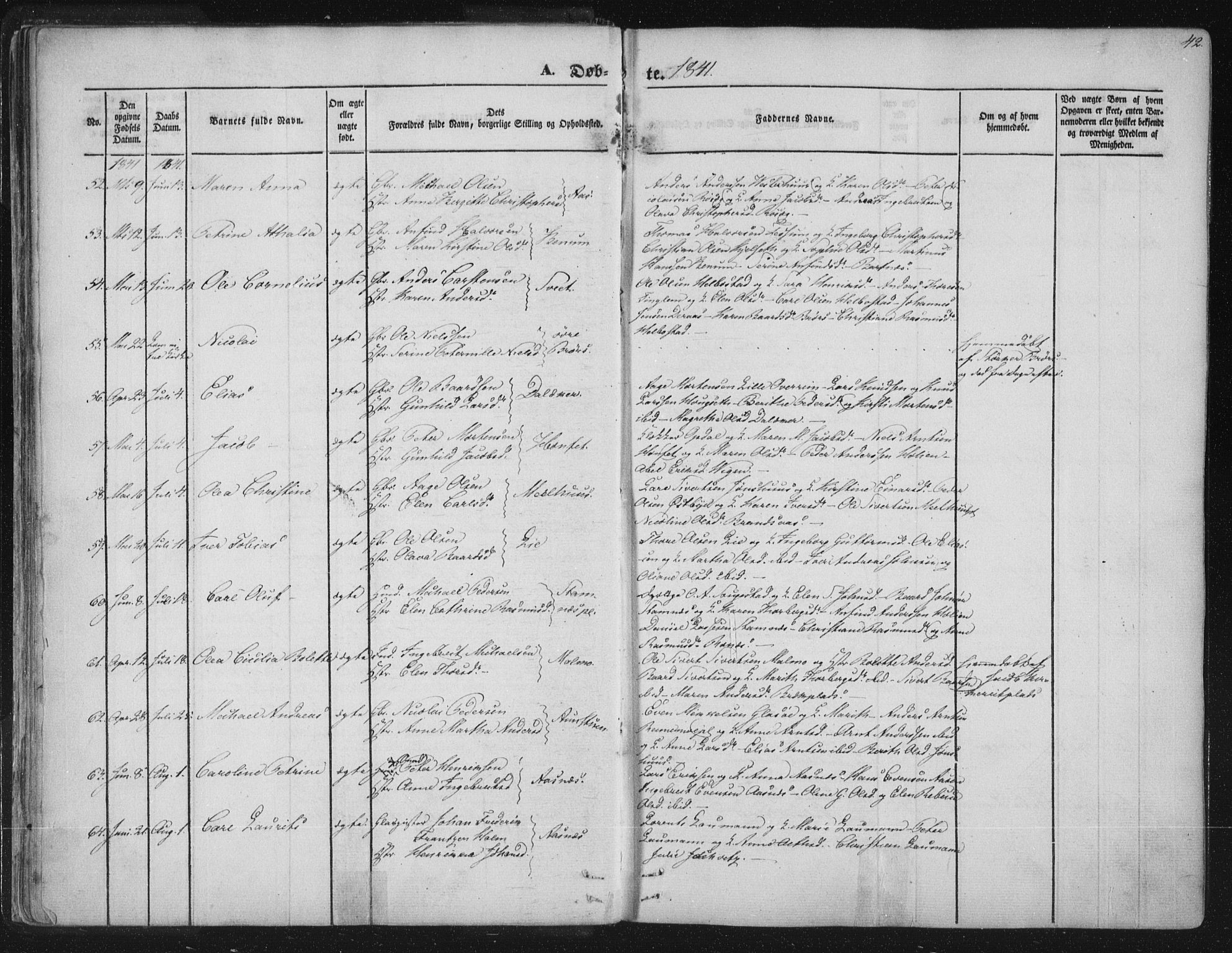 Ministerialprotokoller, klokkerbøker og fødselsregistre - Nord-Trøndelag, AV/SAT-A-1458/741/L0392: Ministerialbok nr. 741A06, 1836-1848, s. 42