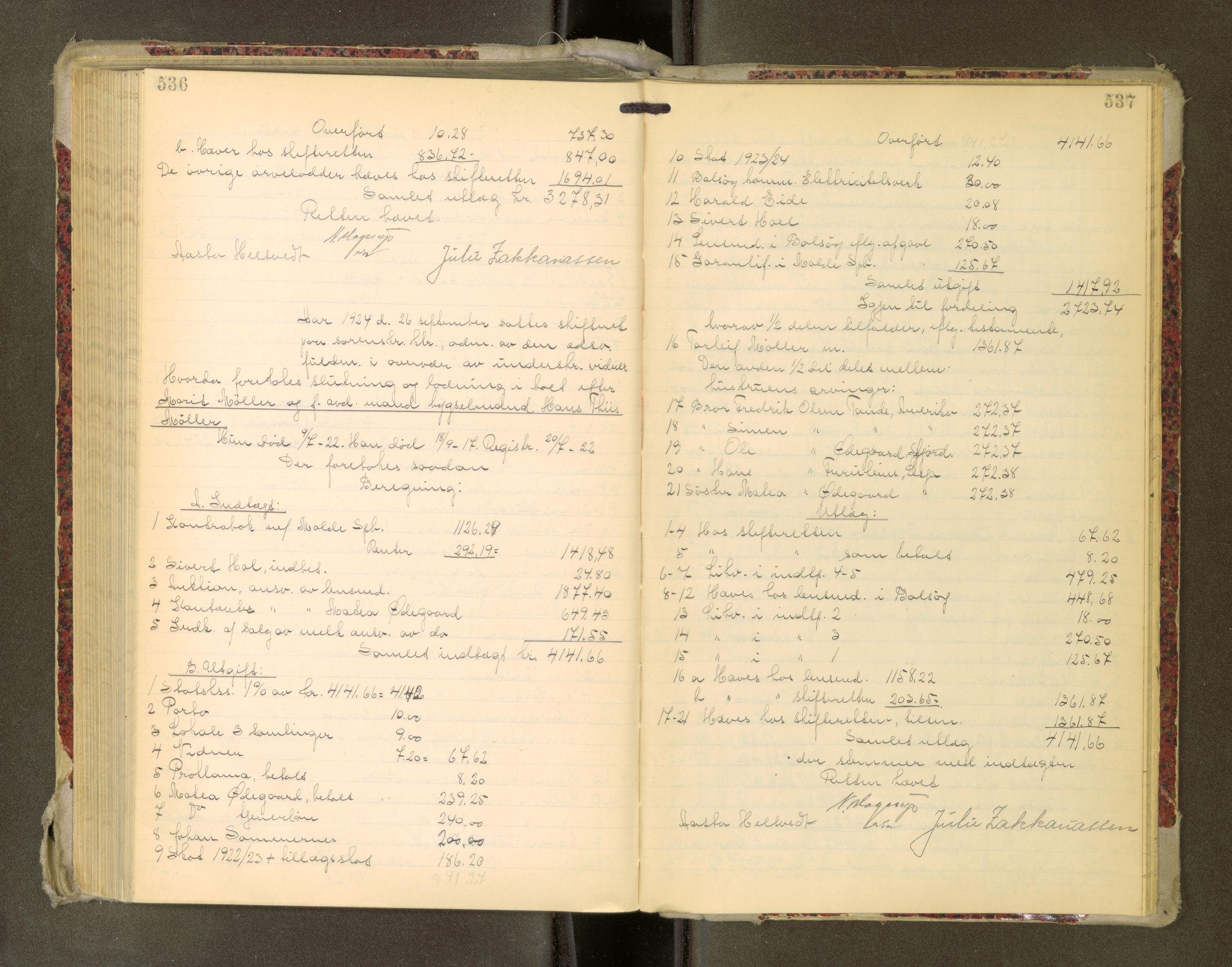 Romsdal sorenskriveri, AV/SAT-A-4149/1/3/3A/L0022: Skifteutlodnings Protokoll, 1920-1924, s. 536-537